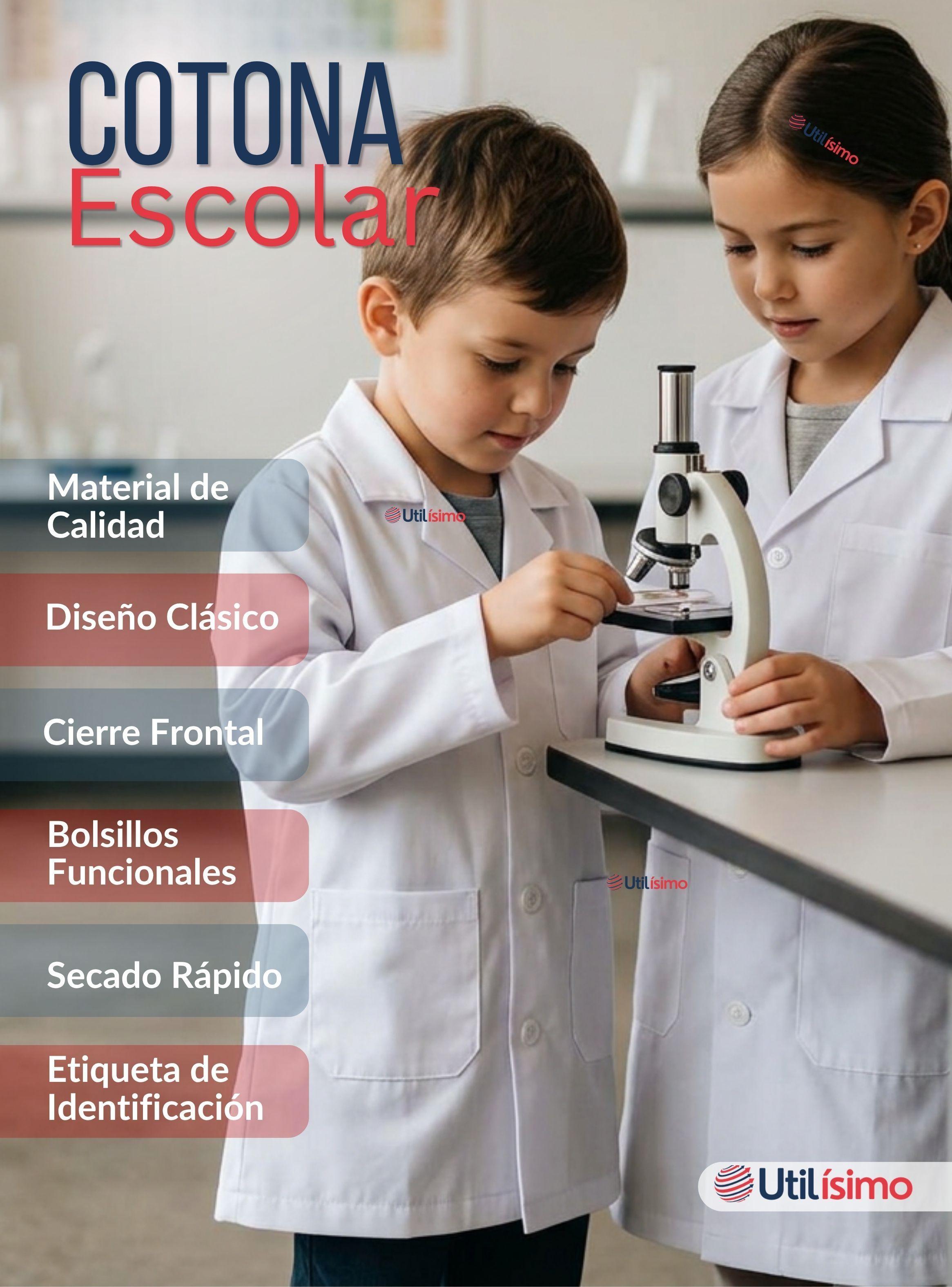 Cotona Delantal Blanca Escolar Colegio Unisex Niño y Niña Manga Larga-3