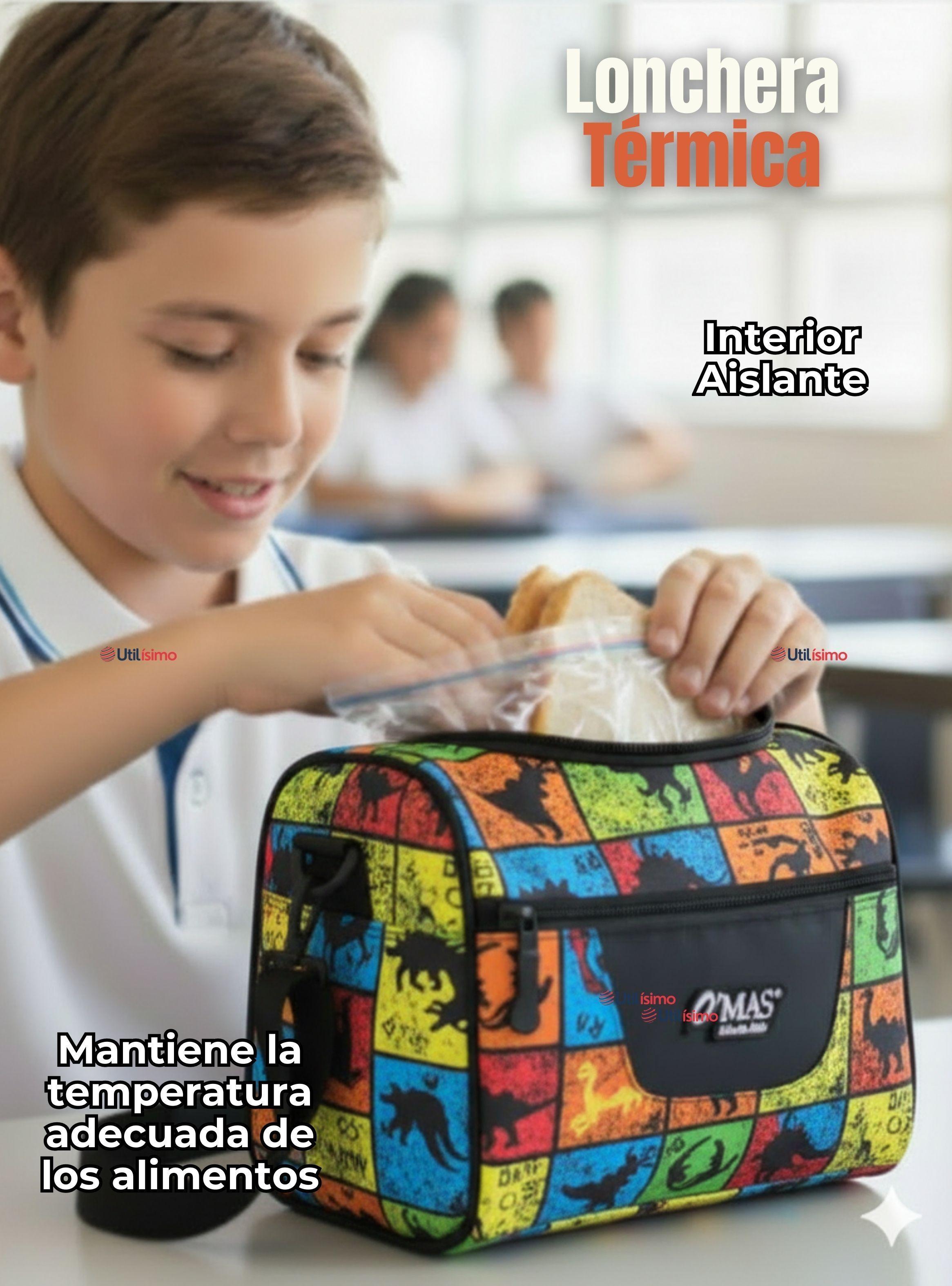 Mochila Escolar Kit Con Estuche + Lonchera 45 cm Tela Oxford Dinosaurio Azul para Niños-4