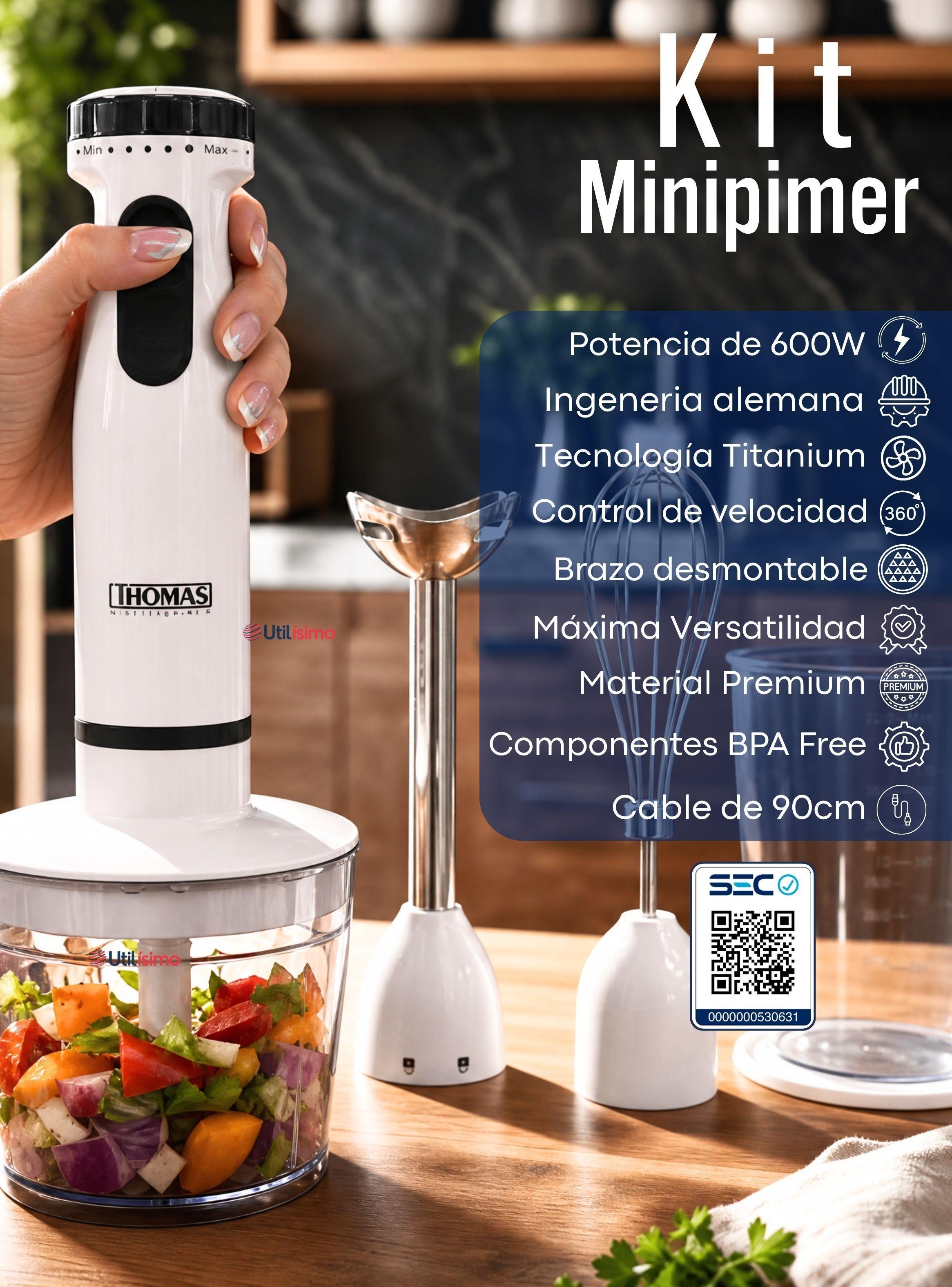 Minipimer Eléctrico Thomas Premium 4 en 1 Con Accesorios Alta Potencia Tecnologia Alemana -3