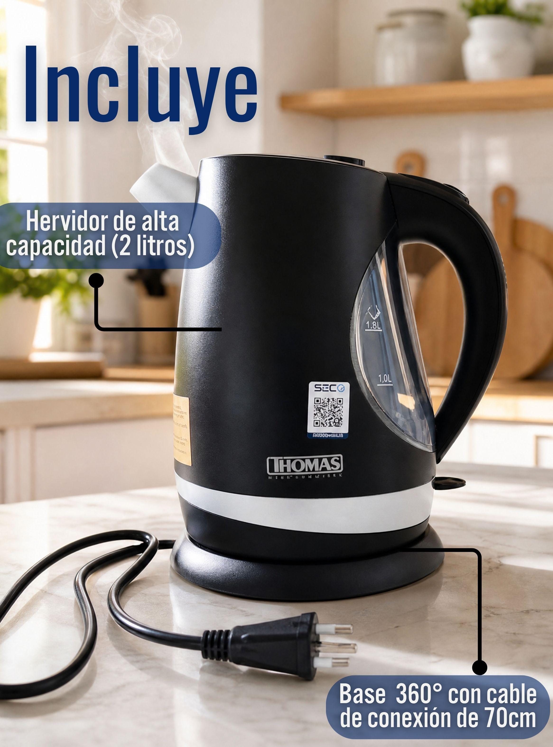 Hervidor Eléctrico Thomas 2 Litros Alta Potencia Tecnologia Alemana Negro-2