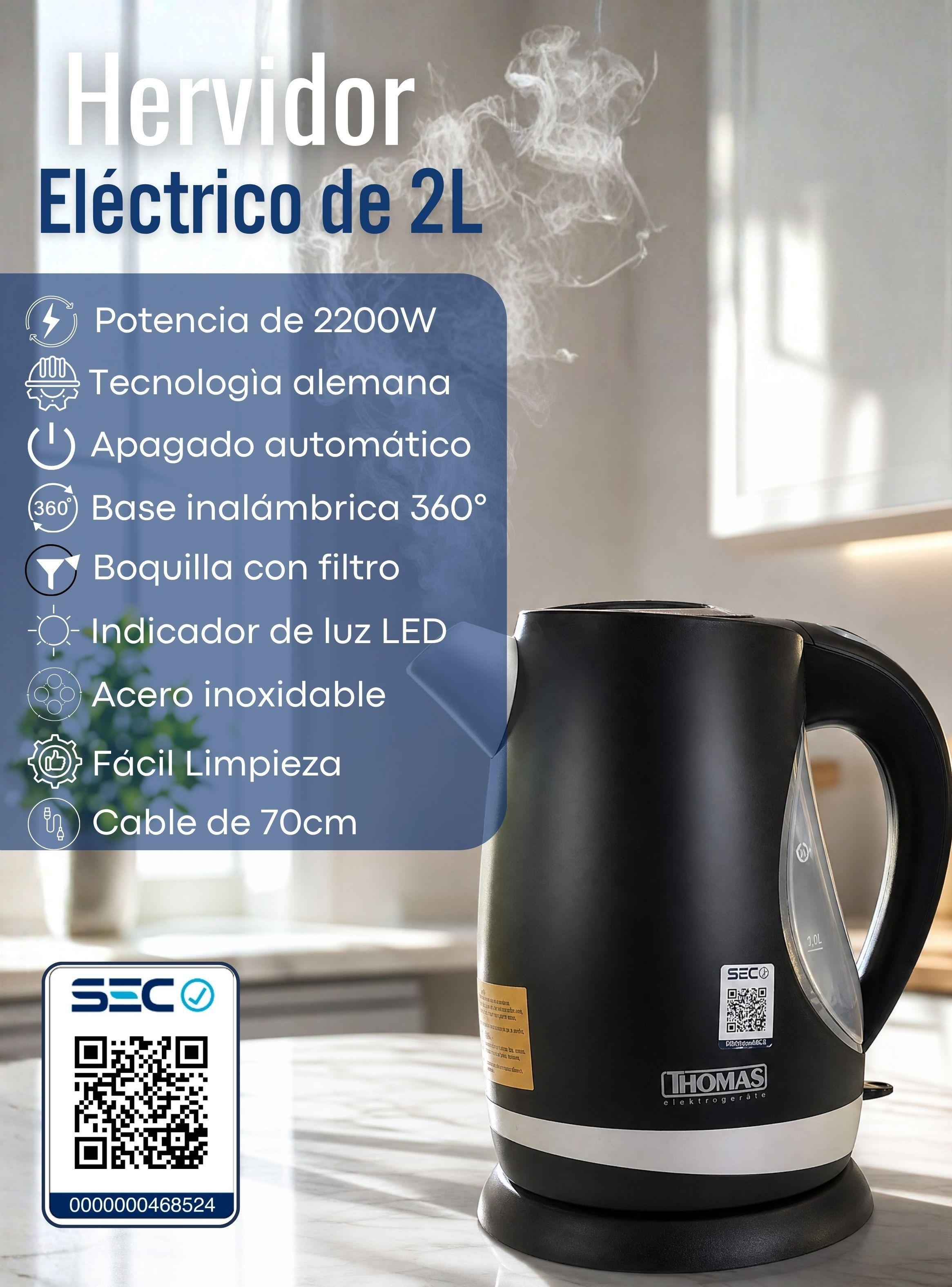 Hervidor Eléctrico Thomas 2 Litros Alta Potencia Tecnologia Alemana Negro-3