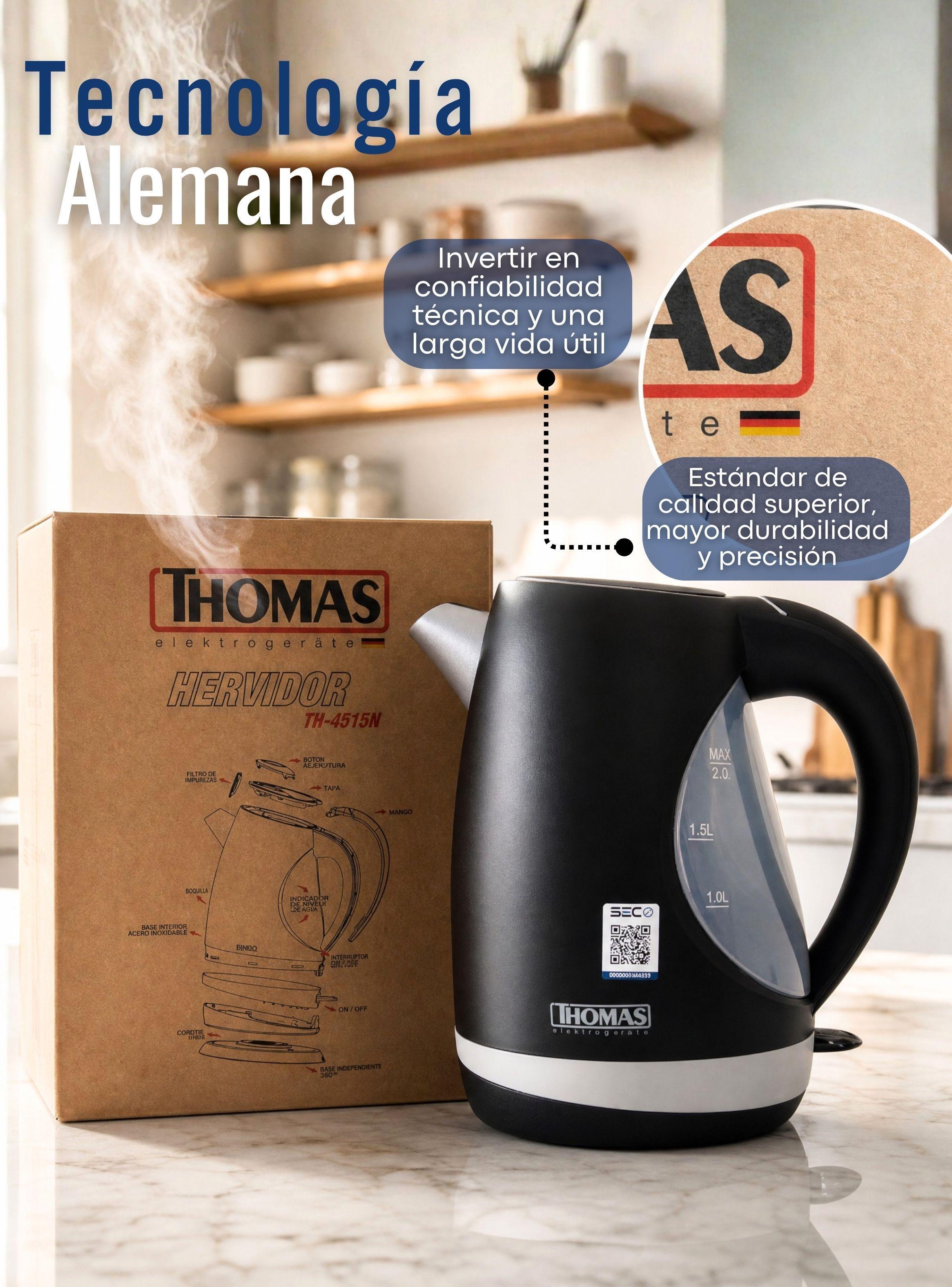 Hervidor Eléctrico Thomas 2 Litros Alta Potencia Tecnologia Alemana Negro-6