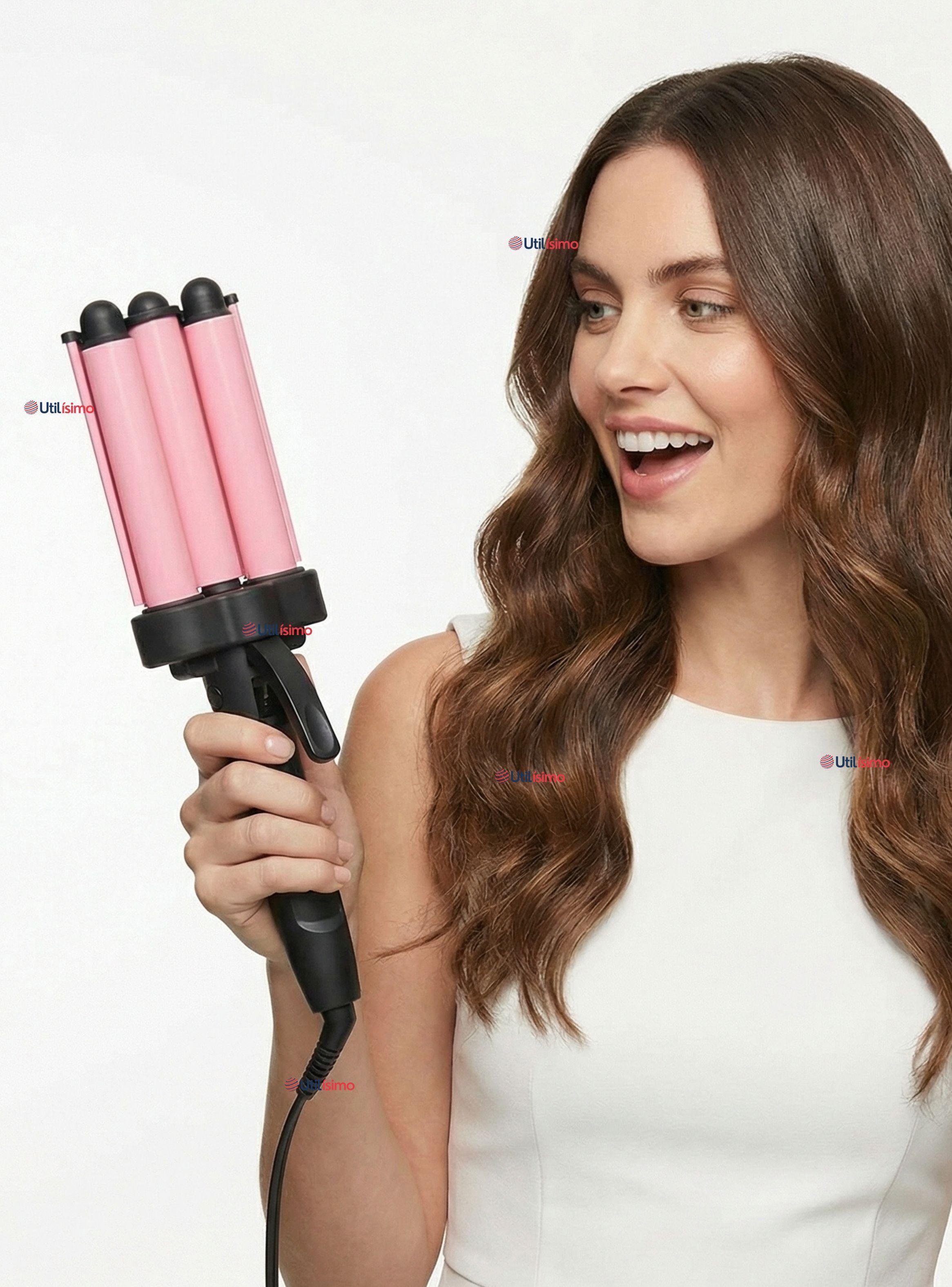 Onduladora De Pelo Revlon Waver Jumbo De 3 Barriles 120W de Color Rosa-1