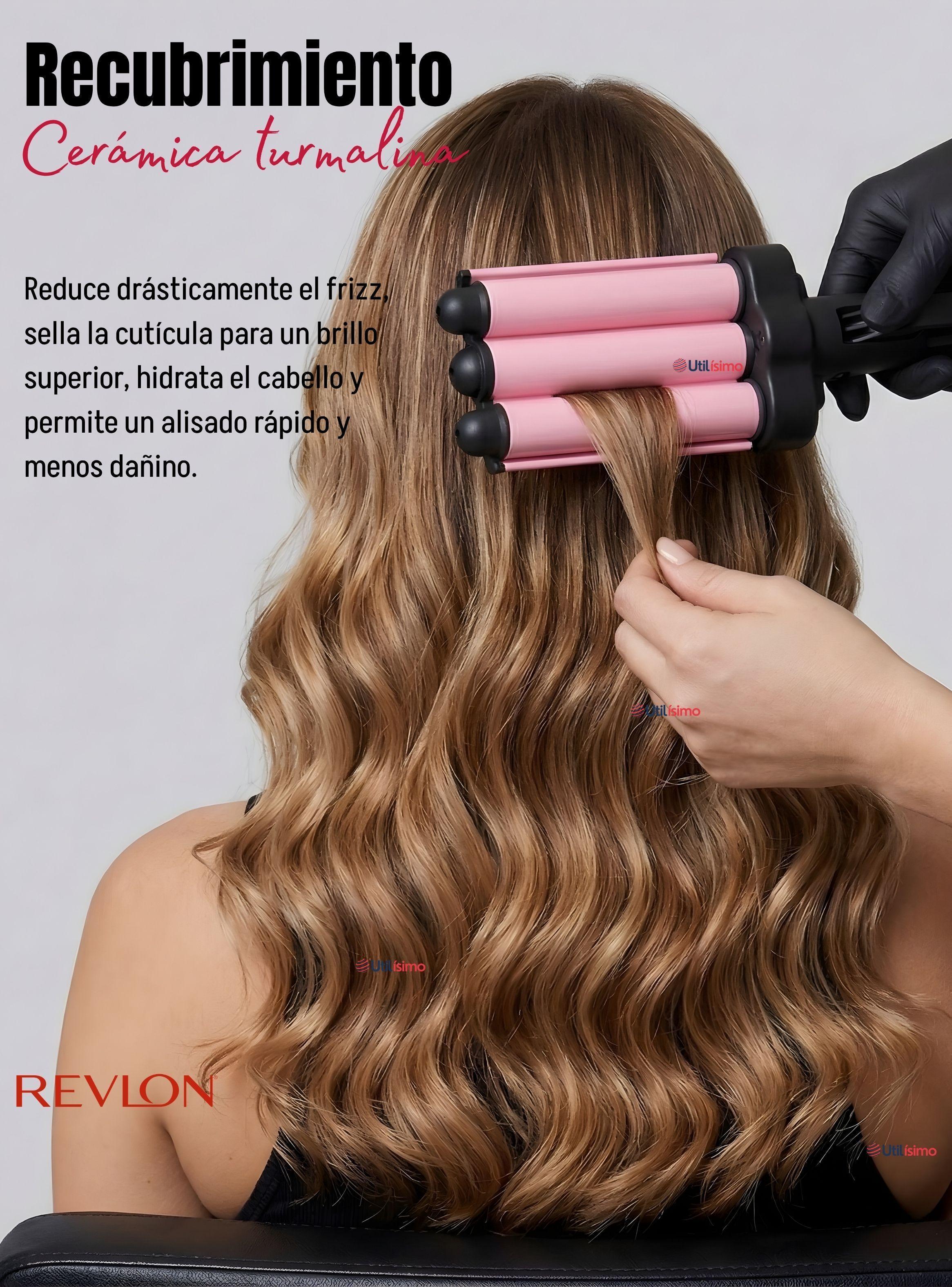 Onduladora De Pelo Revlon Waver Jumbo De 3 Barriles 120W de Color Rosa-6