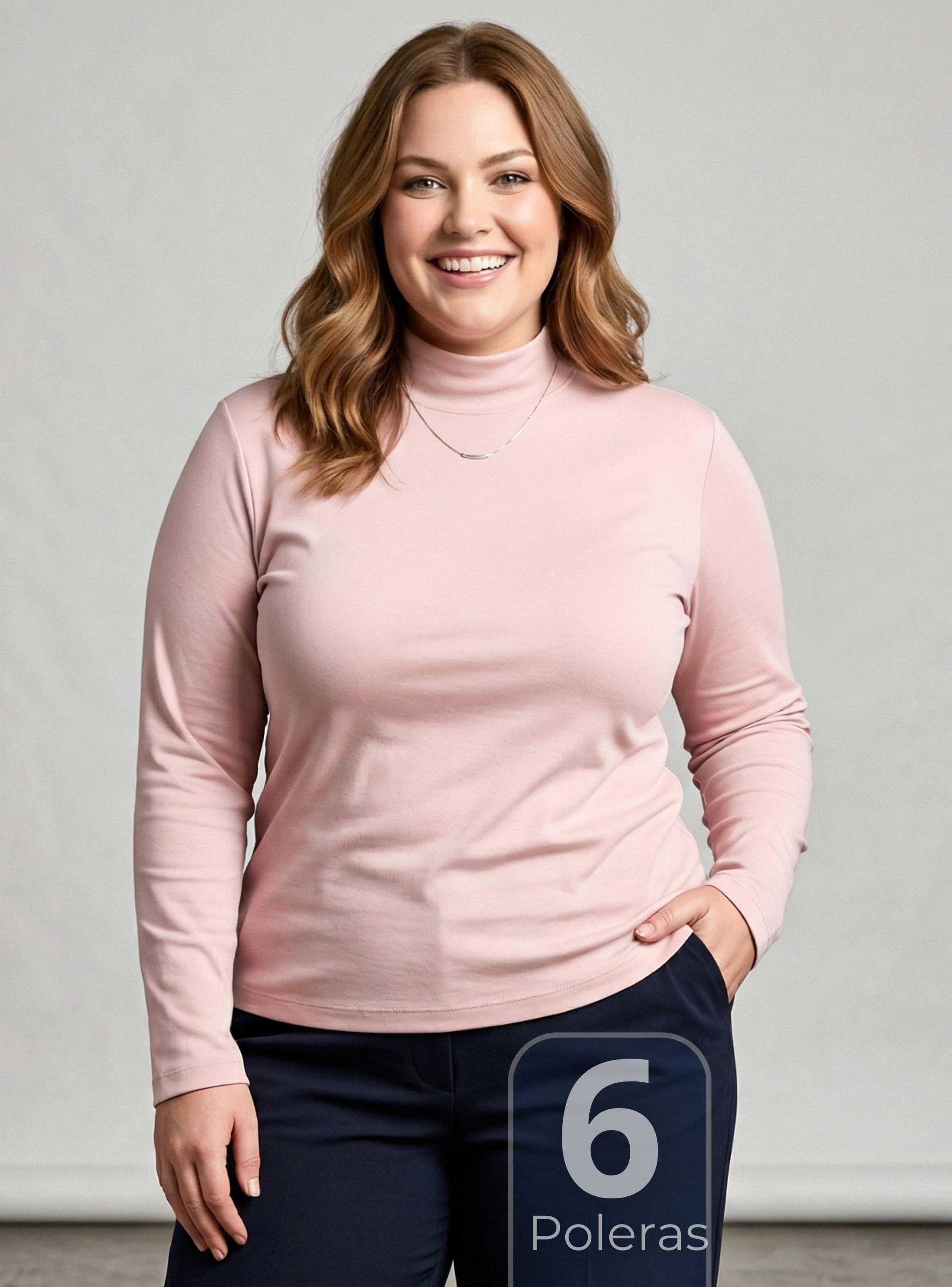 Pack 6 Camisetas Polera Bambú Primera Capa Cuello Beatle Manga Larga de Colores Surtidos Mujer-0