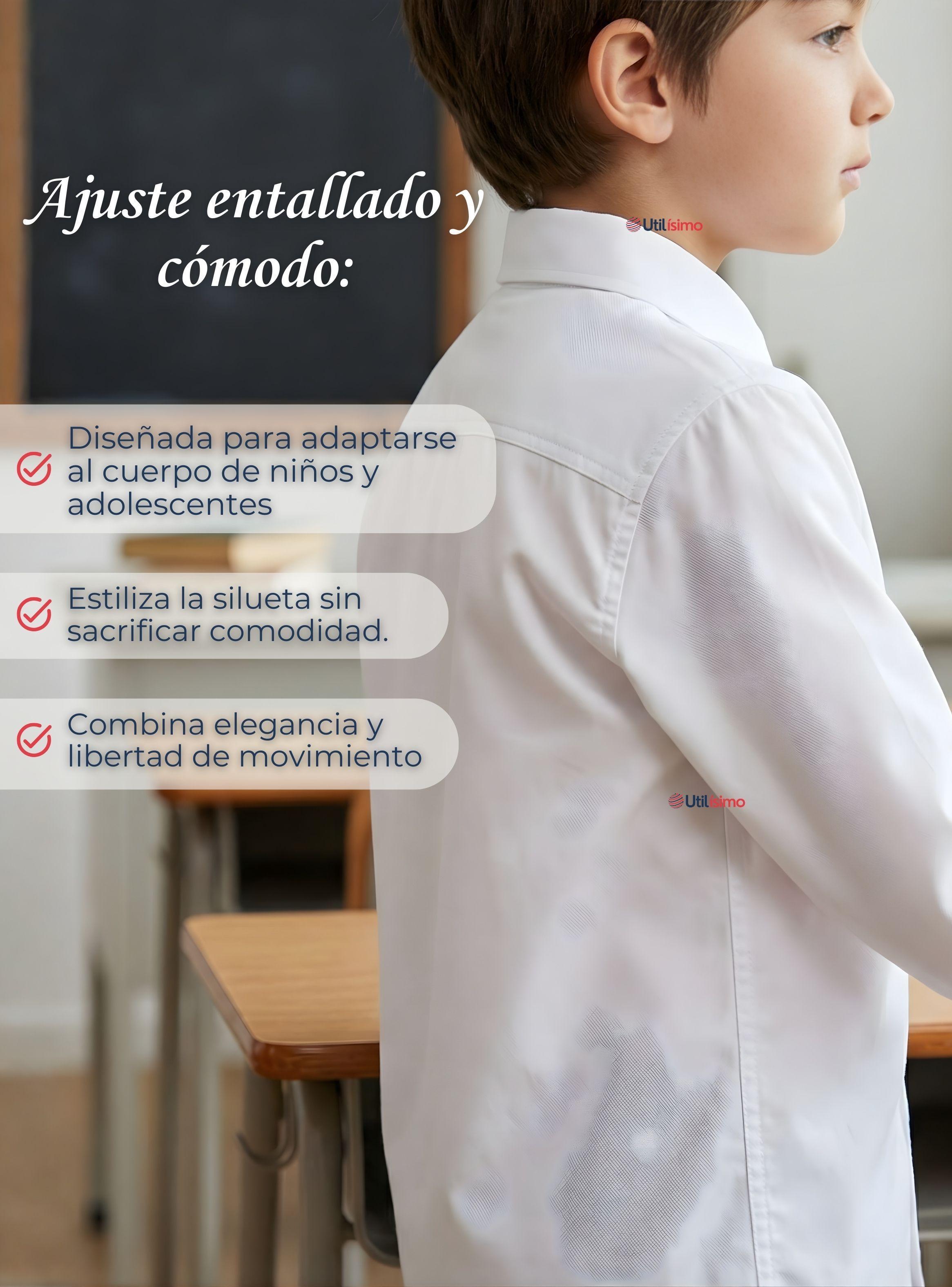 Camisa Escolar Blanca Manga Larga de Niños Colegio -6