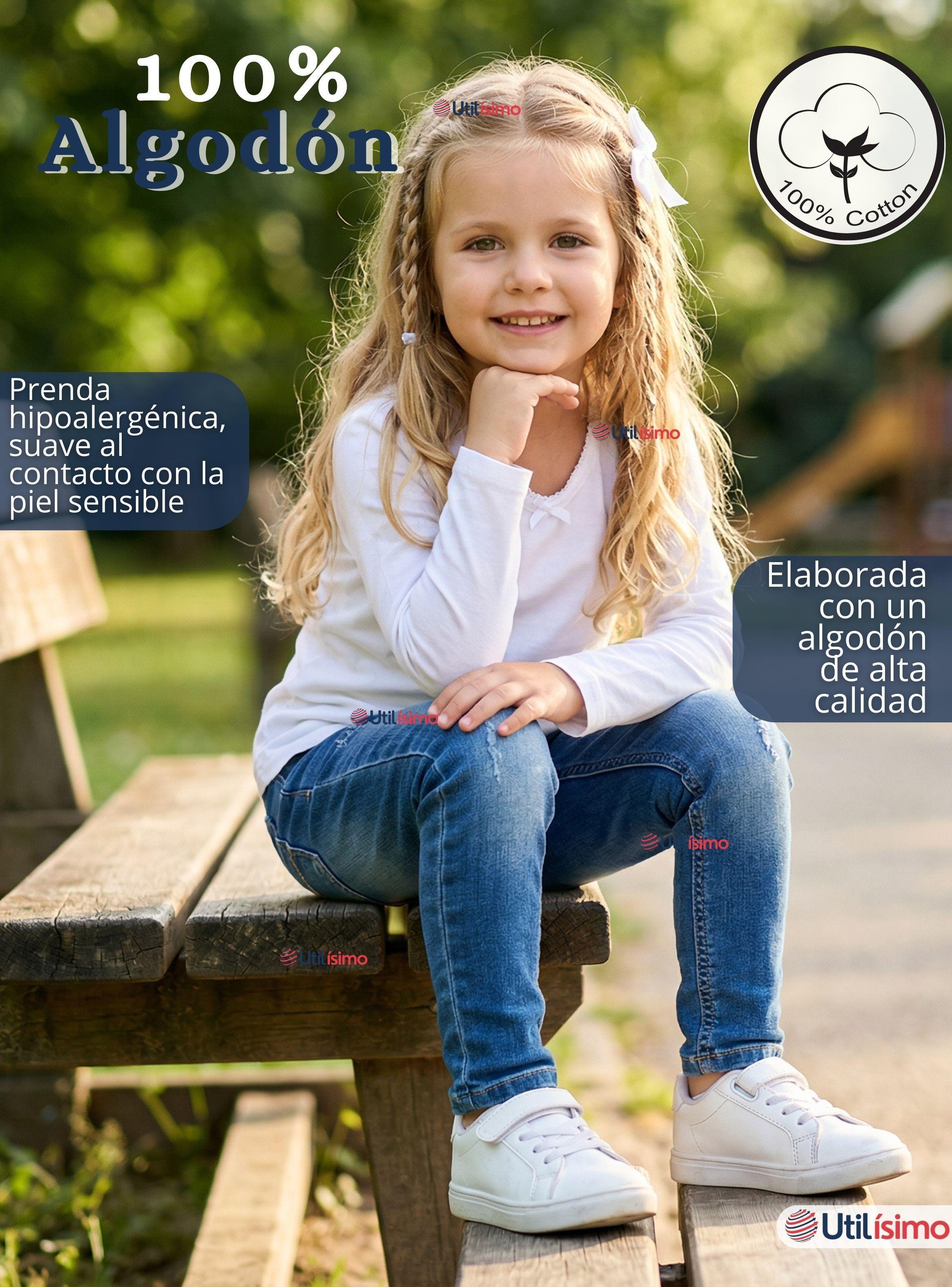 Camiseta Polera Algodón Cuello Redondo Blanca Primera Capa Manga Larga para Niñas-2