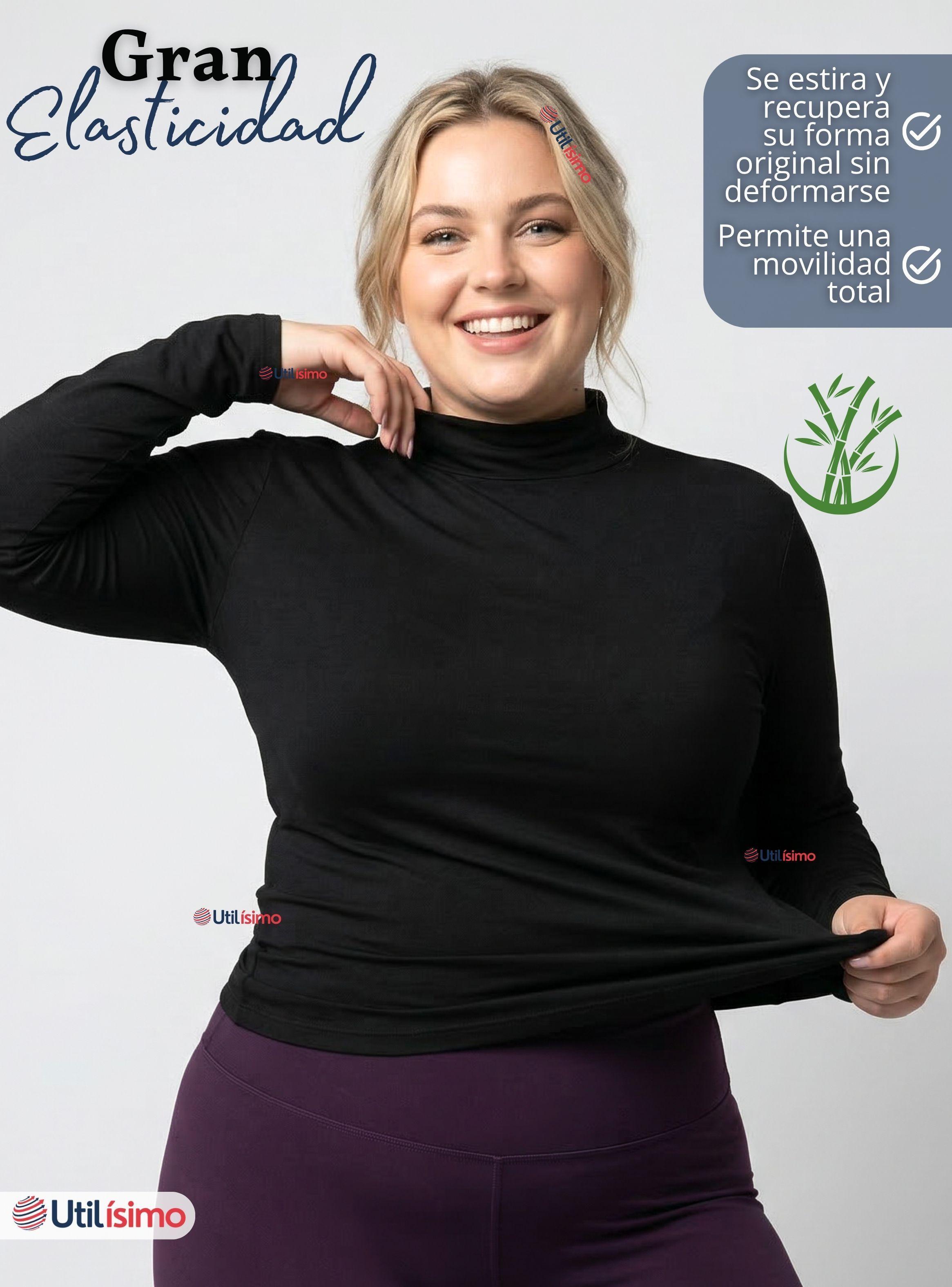 Pack 3 Camisetas Poleras Bambú Primera Capa Cuello Beatle Manga Larga Colores Surtidos Mujer-4