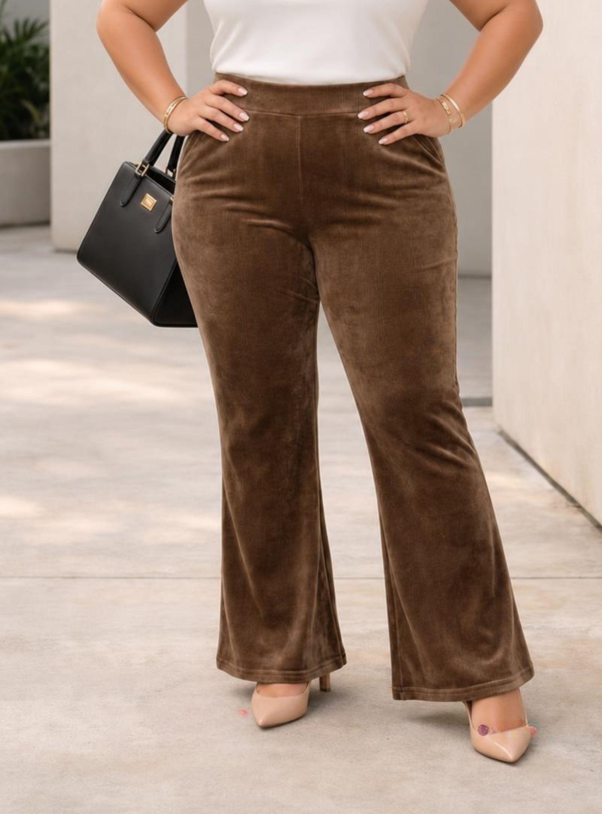 Pantalón Cotelé Palazzo Polar Con Chiporro Elasticado Térmico Café Oscuro-0