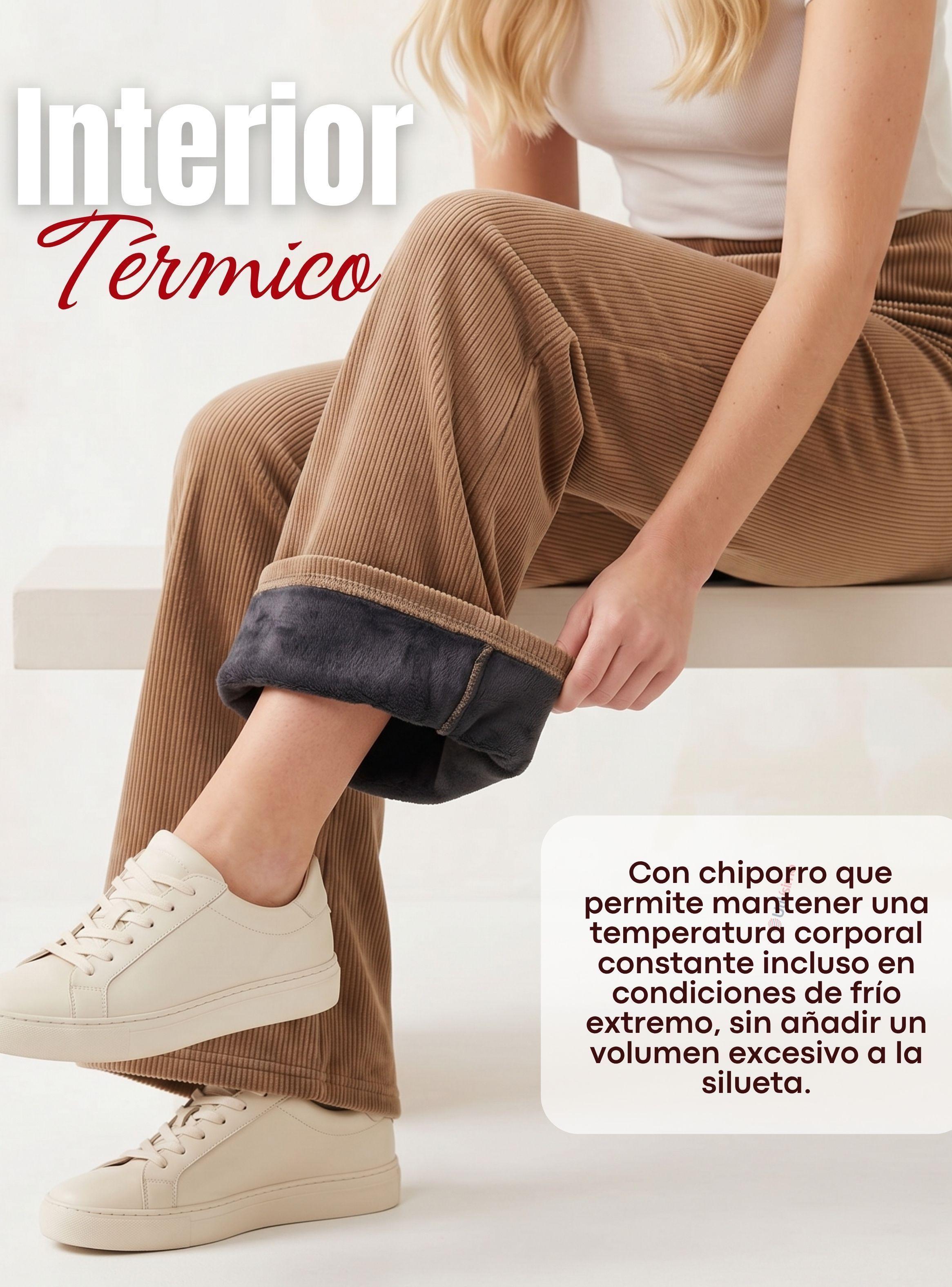 Pantalón Cotelé Palazzo Polar Con Chiporro Elasticado Térmico Café Oscuro-5