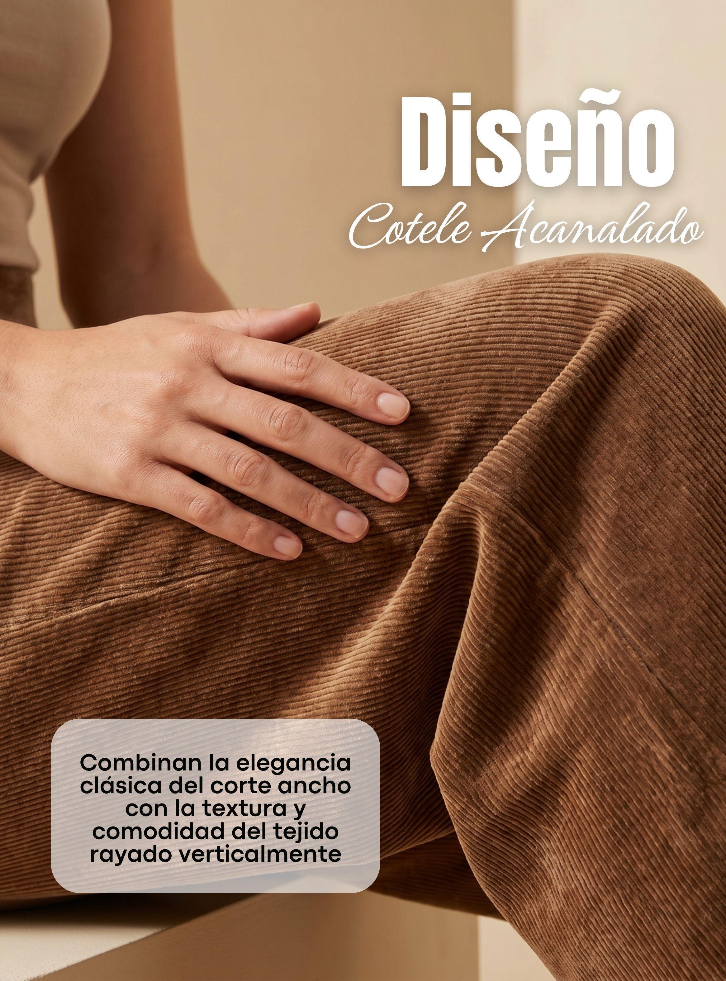 Pantalón Cotelé Palazzo Polar Con Chiporro Elasticado Térmico Café Oscuro-6