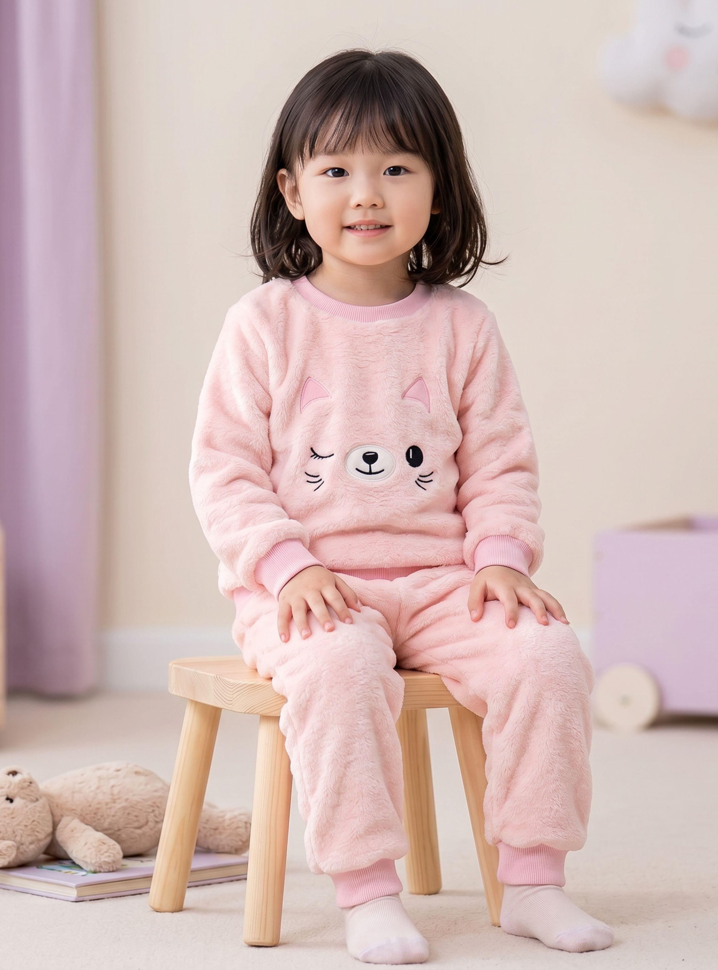 Conjunto 2 Piezas Buzo Polerón Frizado Bebe Niña Corderito Liso Pink Cat-0