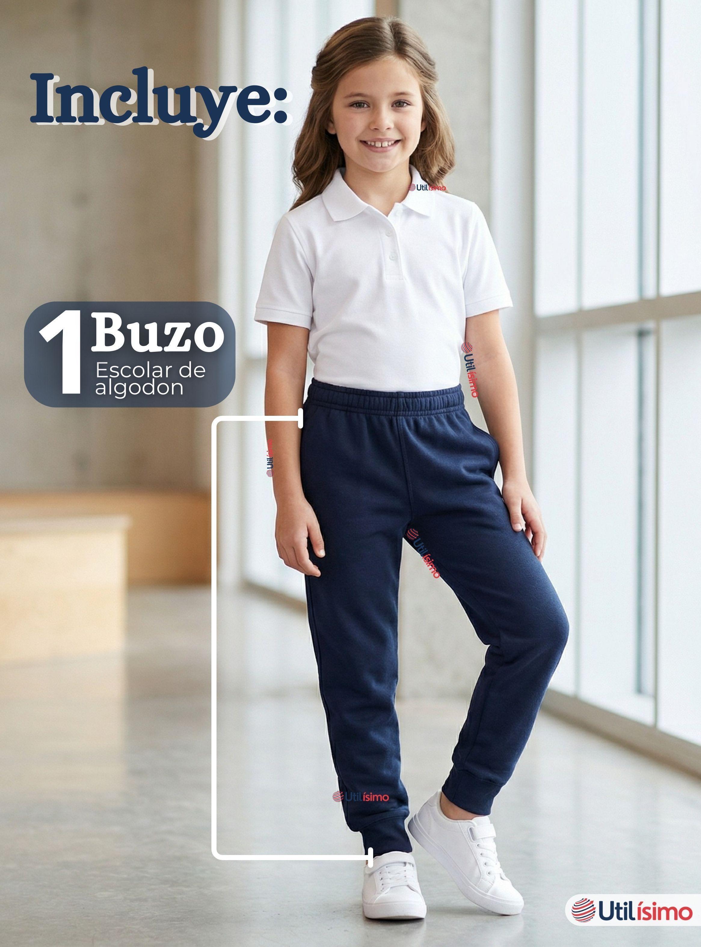 Buzo Pantalón Escolar Niña Unisex 100% Algodón Azul Bota Acanalada 3 a 16 años-2