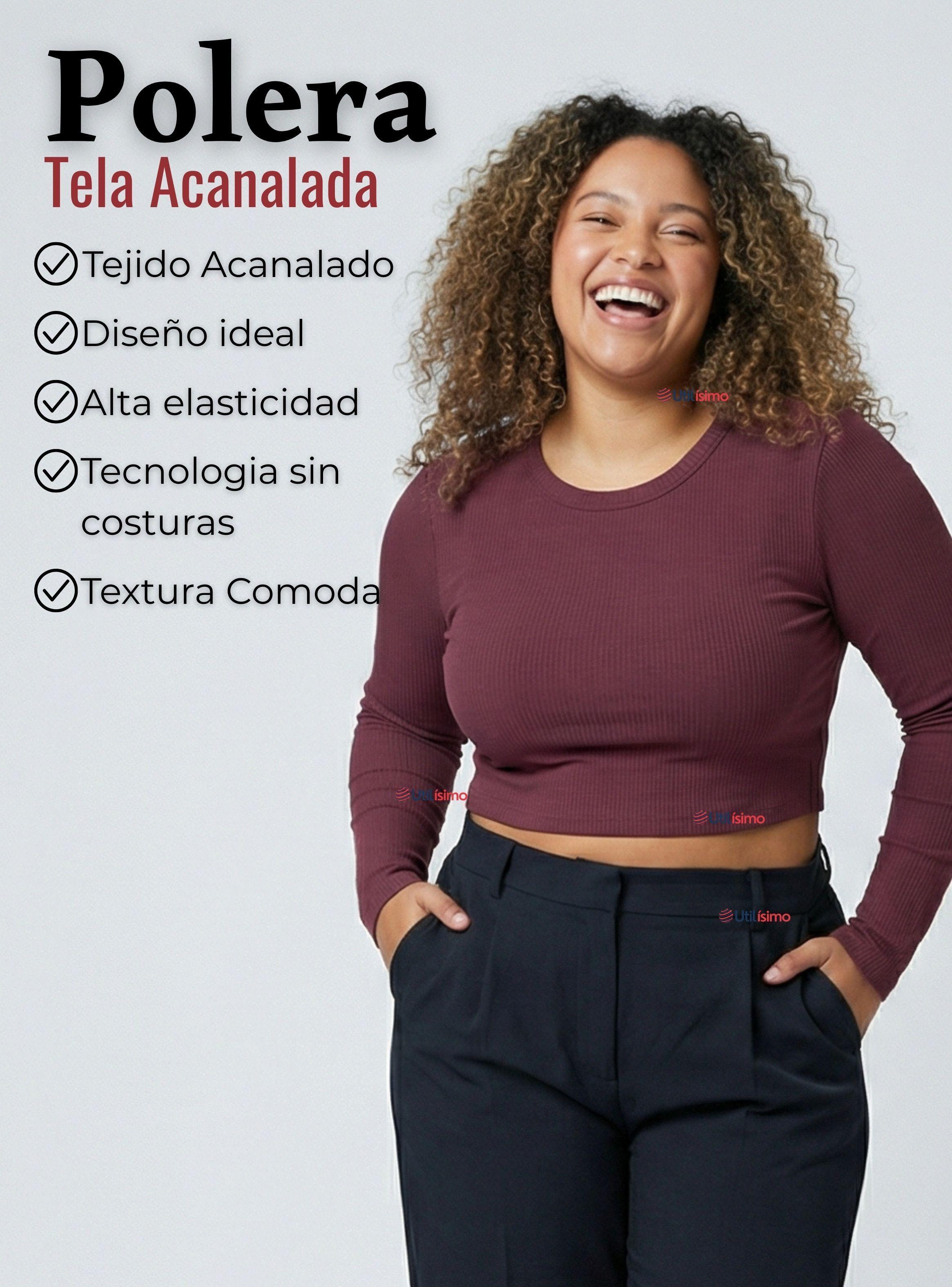 Camiseta Polar Manga Larga Polera Tela Acanalada de Colores Surtidos-4