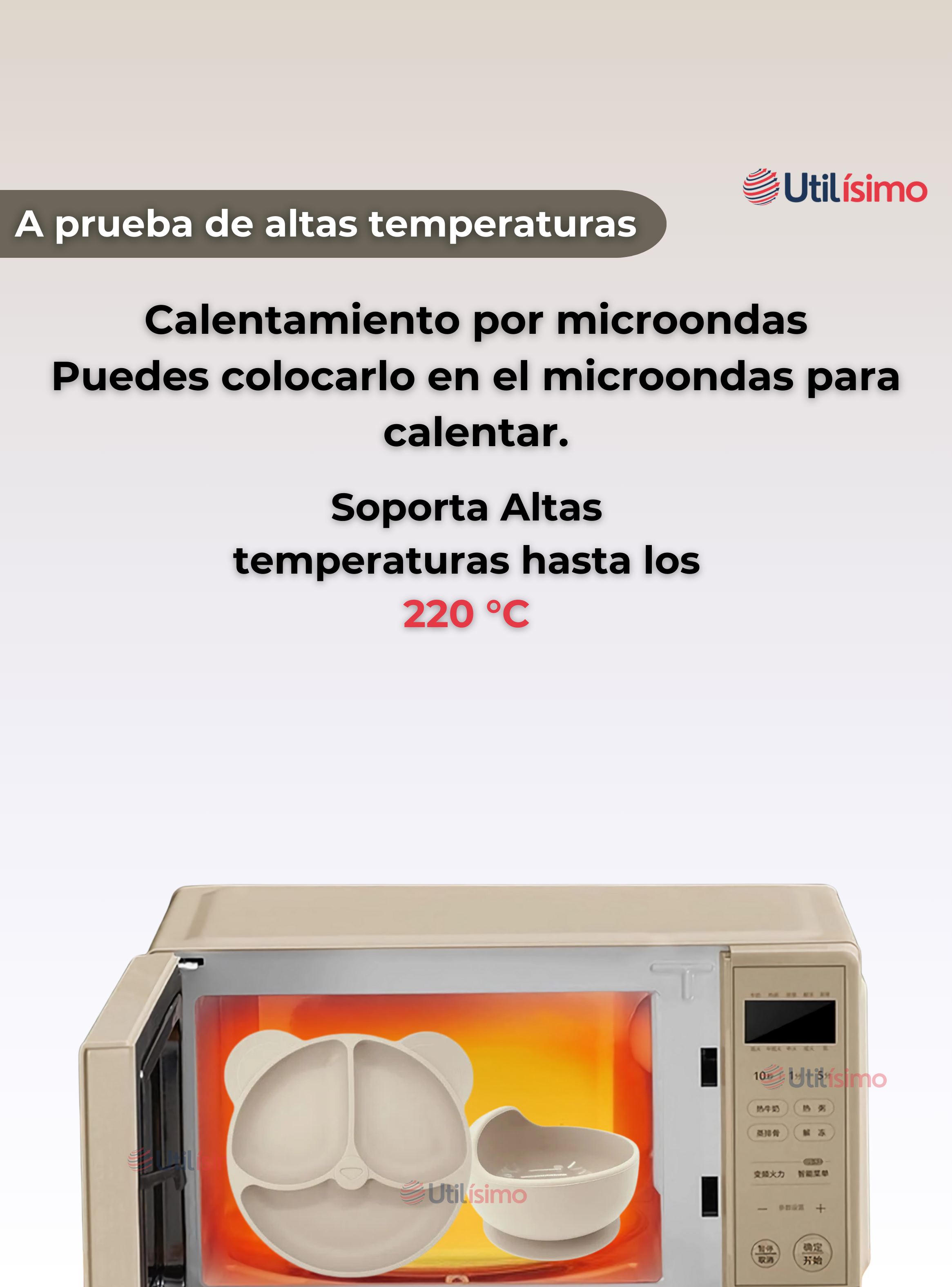 Set De Alimentación Bebé Silicona De Oso 6 Piezas Libre BPA Beige-3
