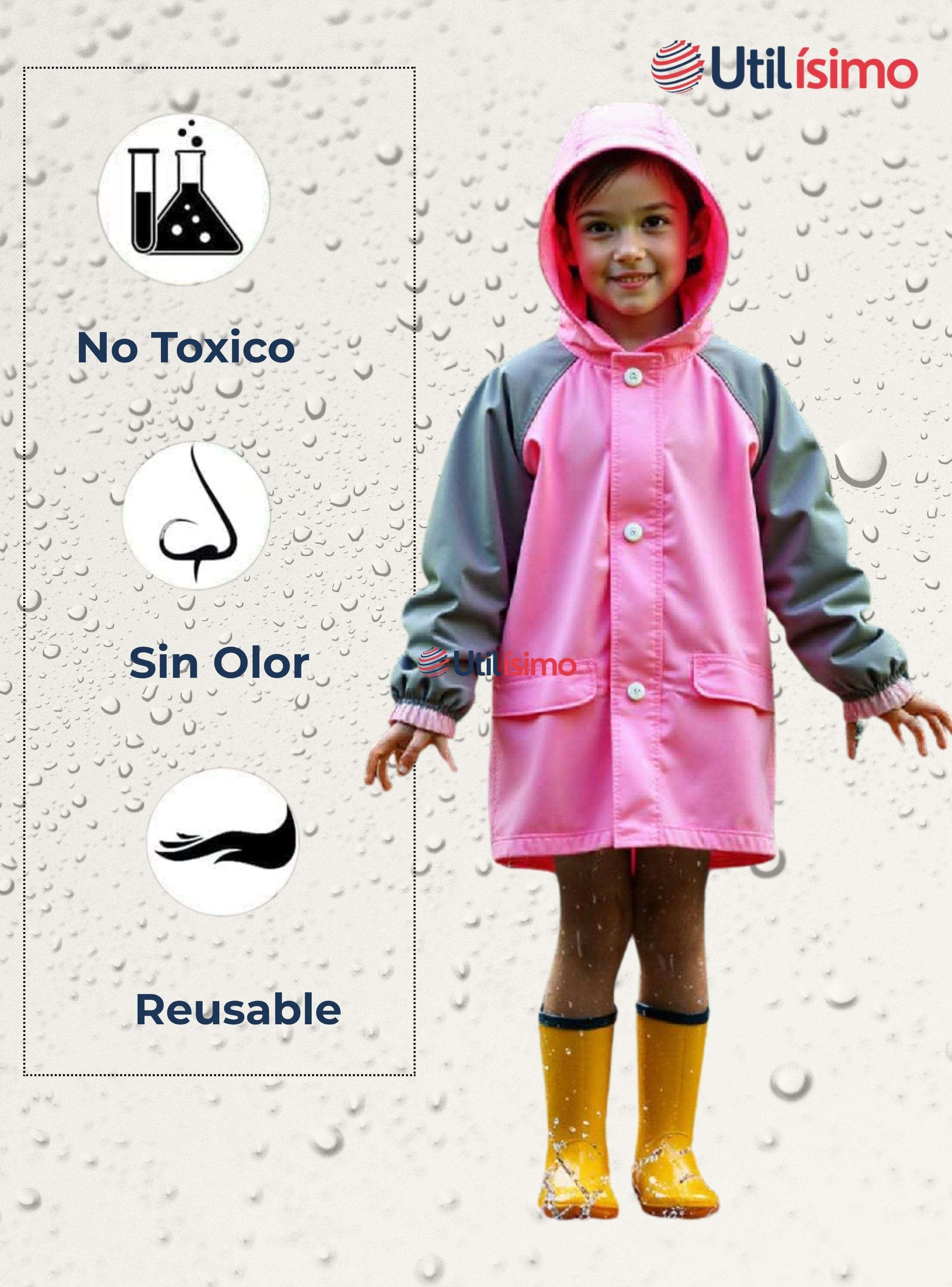 Poncho Niña Impermeable Rosado con Gris -3