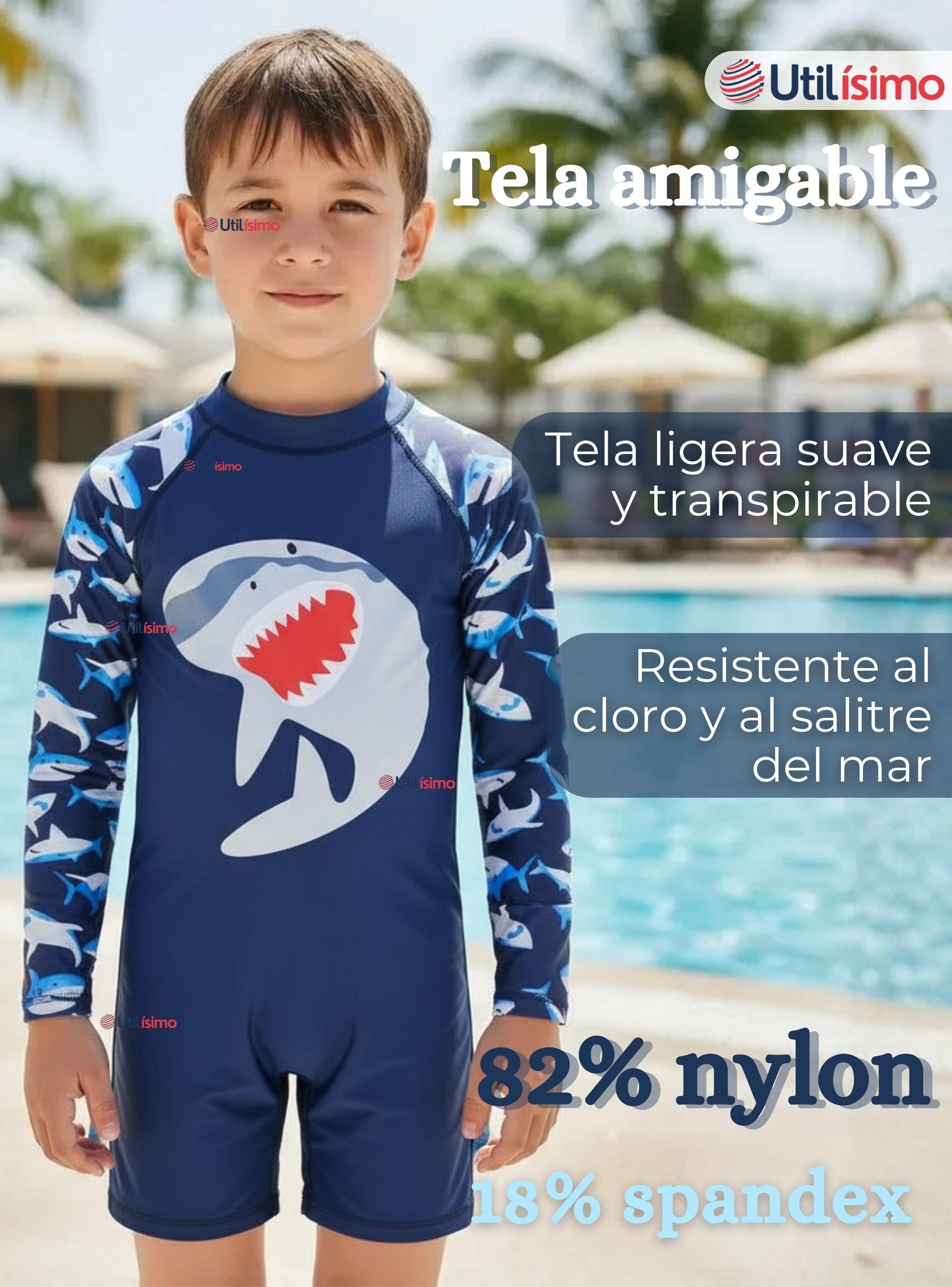 Traje de Baño Enterito Con Cremallera Manga Larga para Niño 2 a 6 años Blue Shark-2