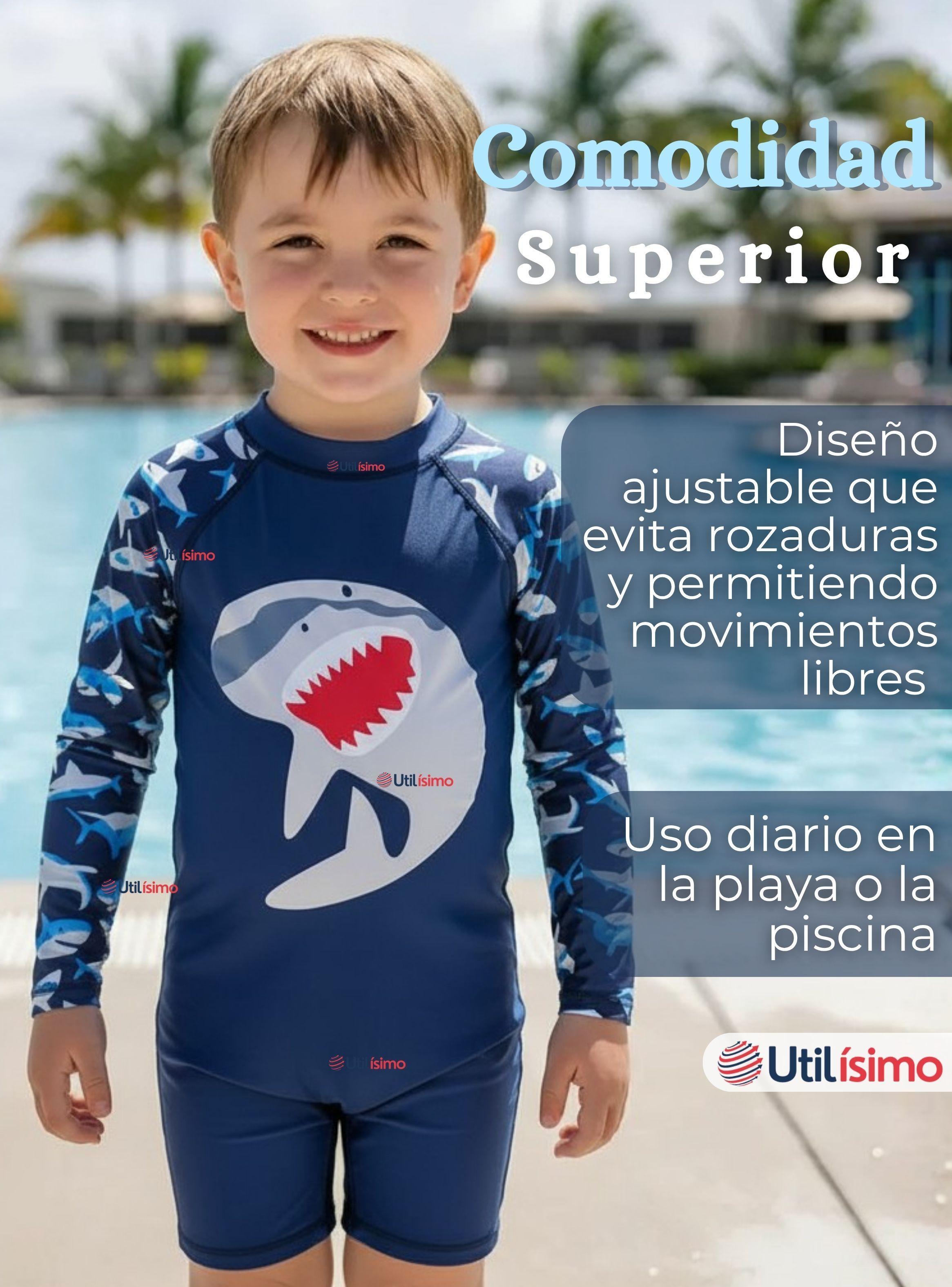 Traje de Baño Enterito Con Cremallera Manga Larga para Niño 2 a 6 años Blue Shark-6