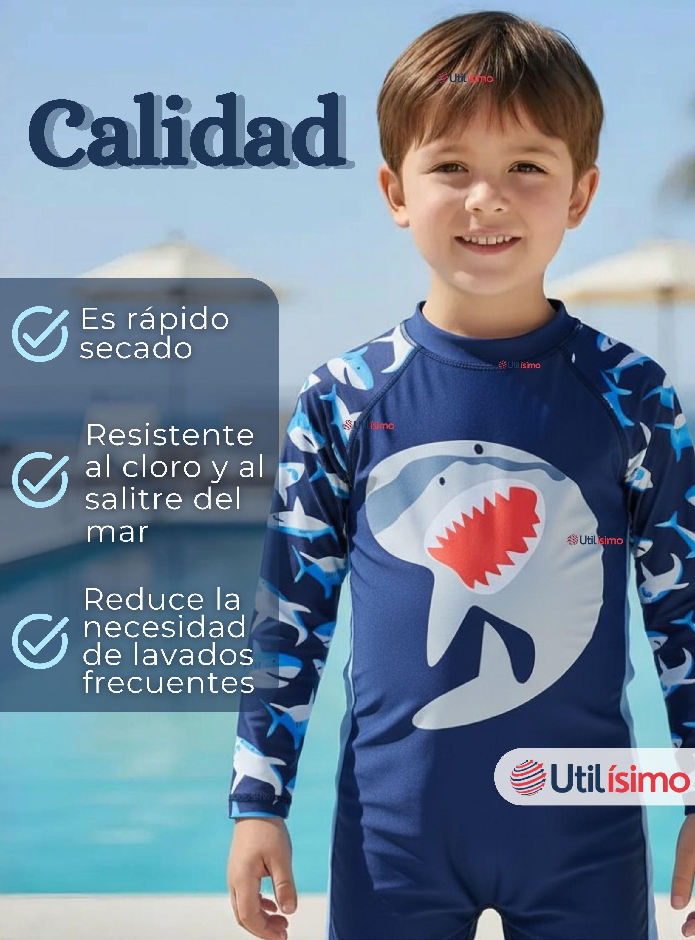 Traje de Baño Enterito Con Cremallera Manga Larga para Niño 2 a 6 años Blue Shark-7