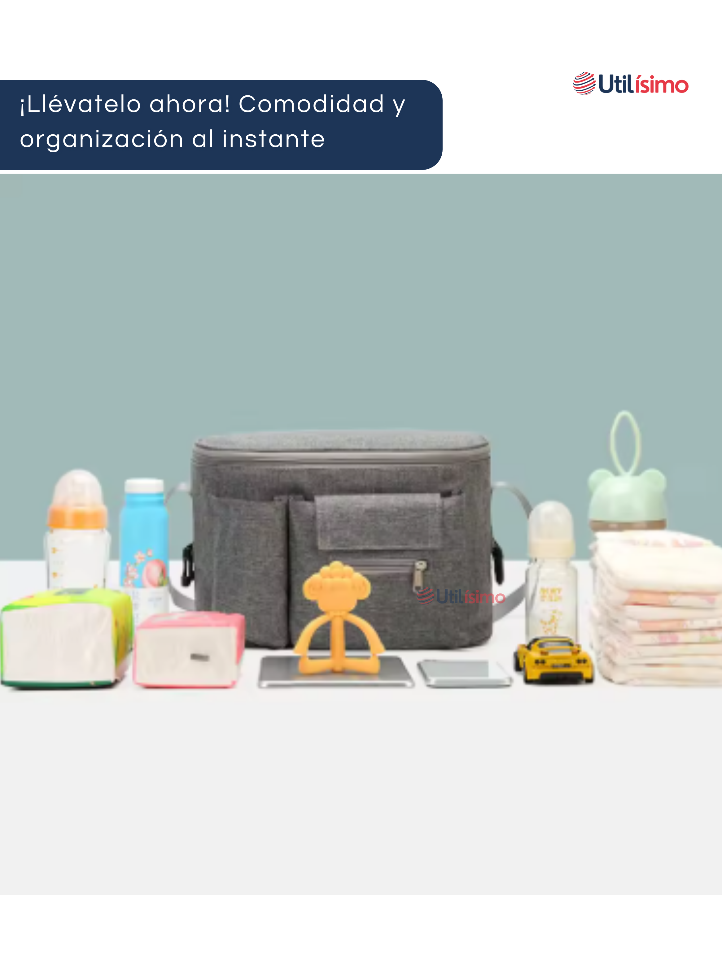 Bolso Maternal Mochila Para Coche Pañalera Bebé Mamá Gris-4