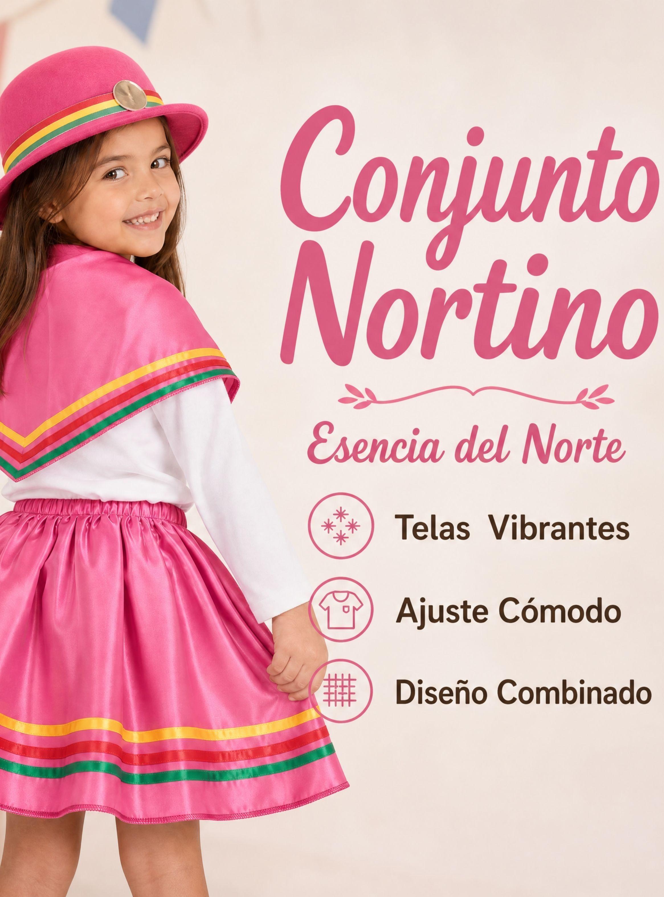 Traje Nortino Niña 3 piezas Fucsia Baile Típico Fiestas Patrias-4