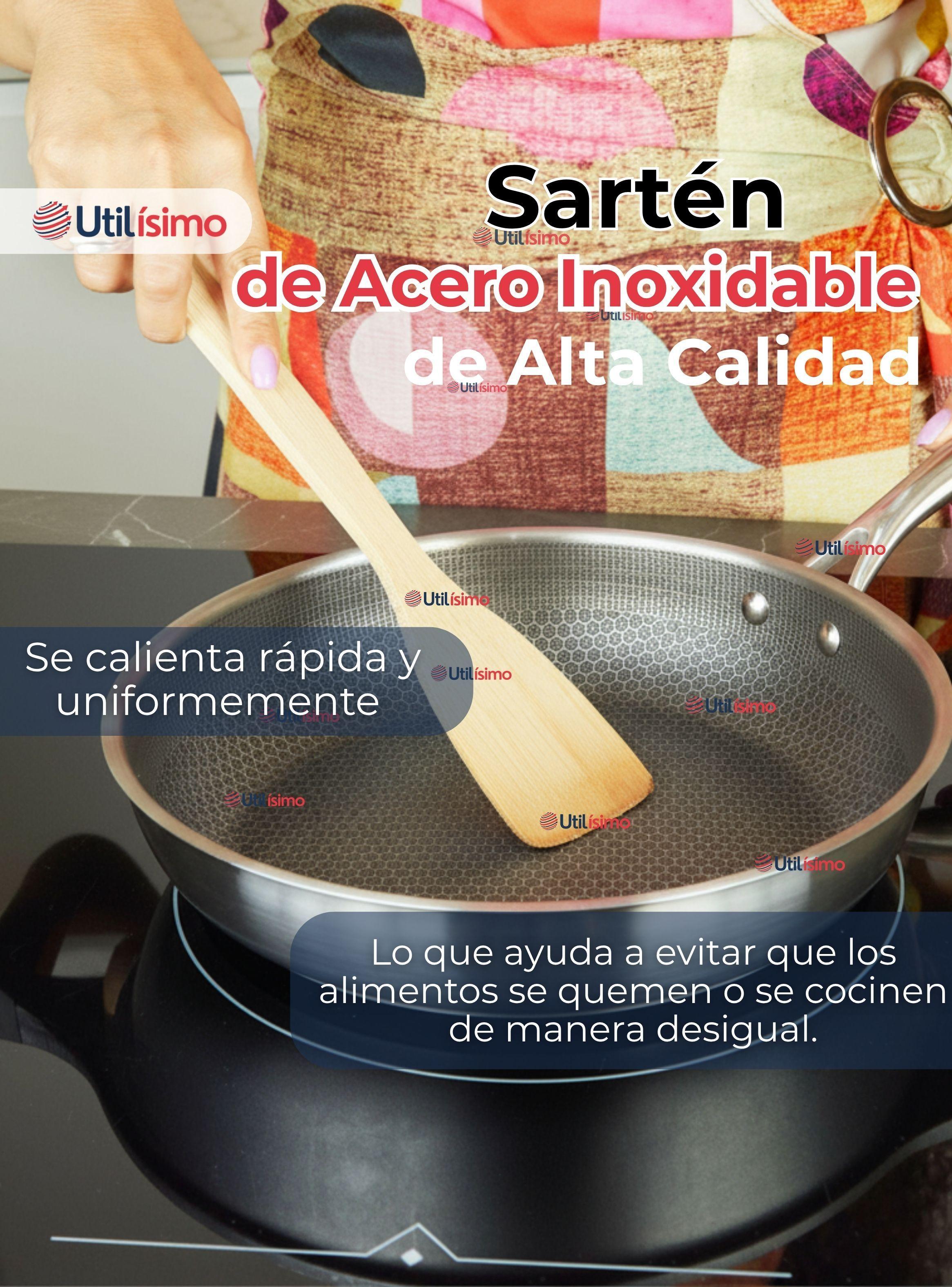 Sartén Acero Inoxidable Antiadherente 24cm +Cuchara Madera de Bambú-2