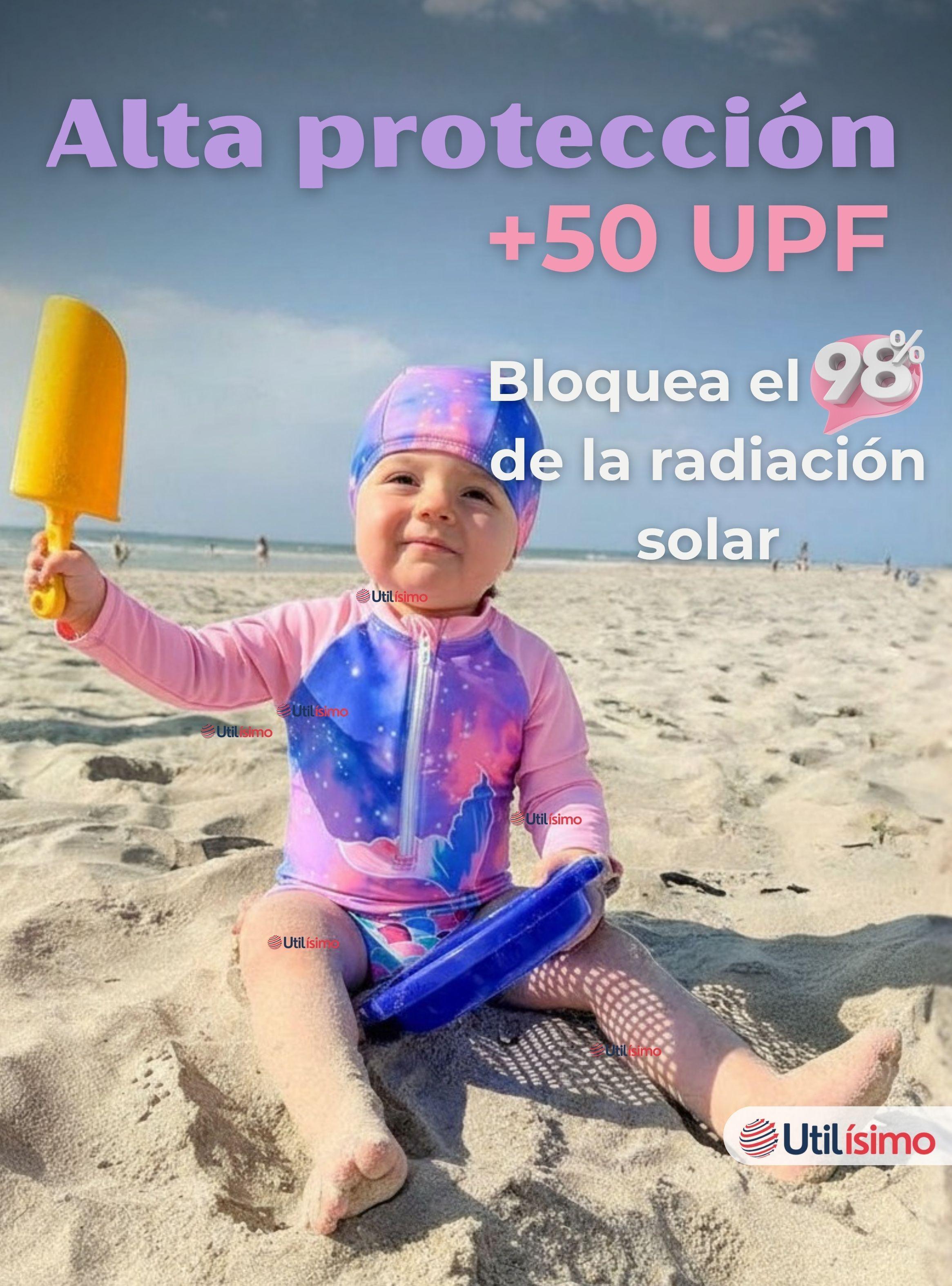 Traje De Baño Enterito Manga Larga con Cremallera y Gorro Bebe Niña Pink Mermaid-3