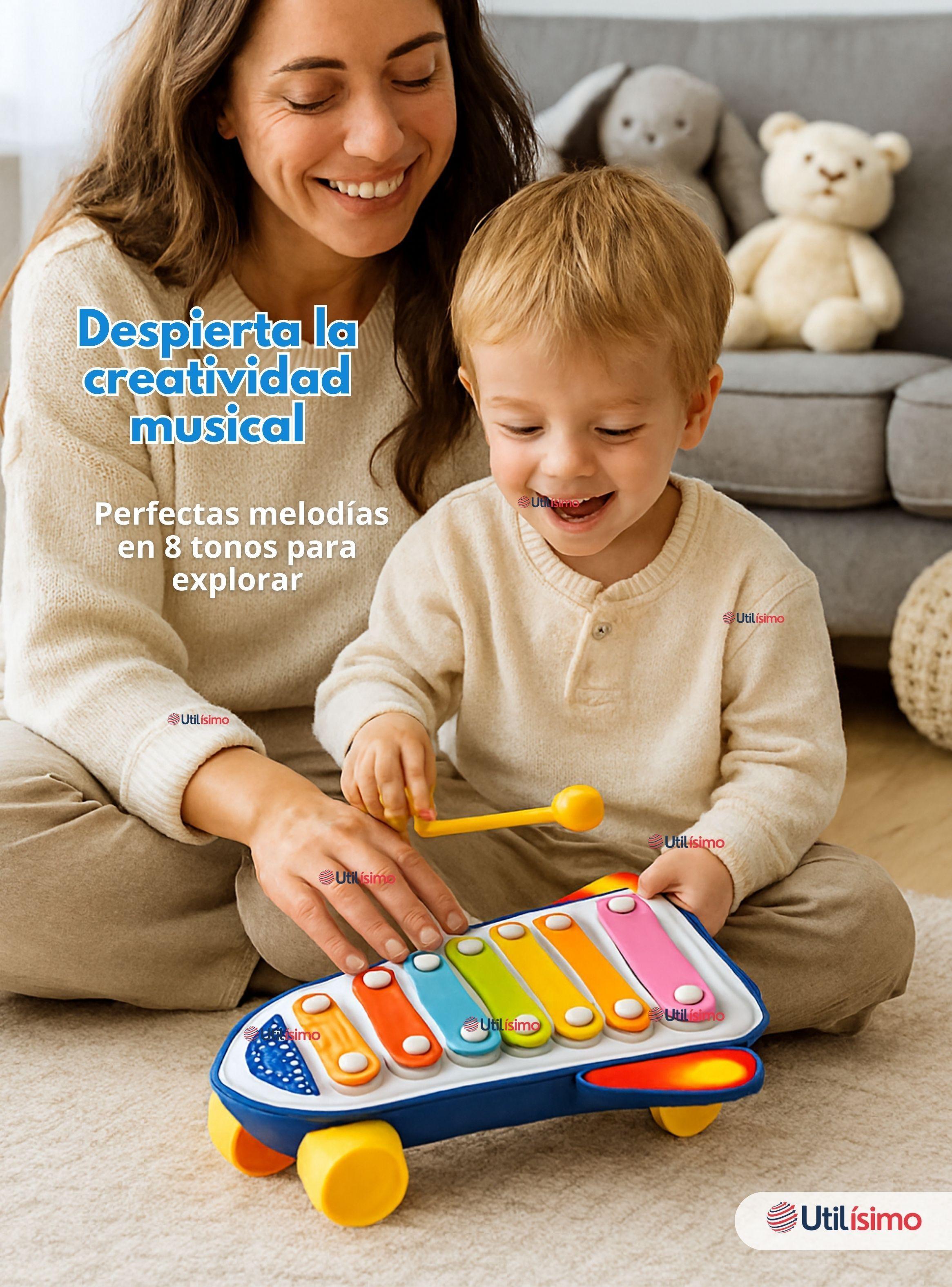 Xilófono Cohete Piano Carrito de Arrastre Juguete Educativo para Niño Niña-7