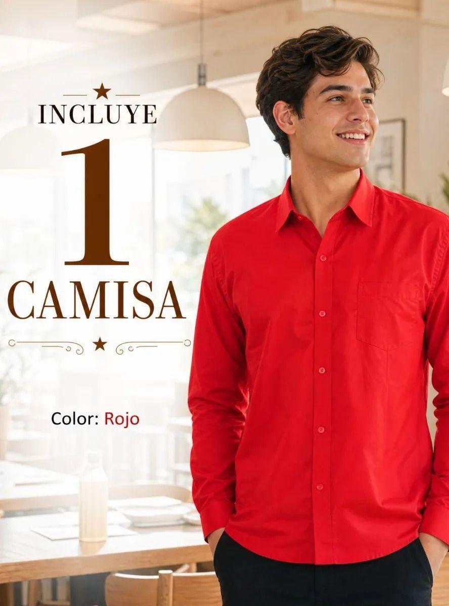 Camisa Roja Clásica Regular Fit Casual Manga Larga Hombre-2