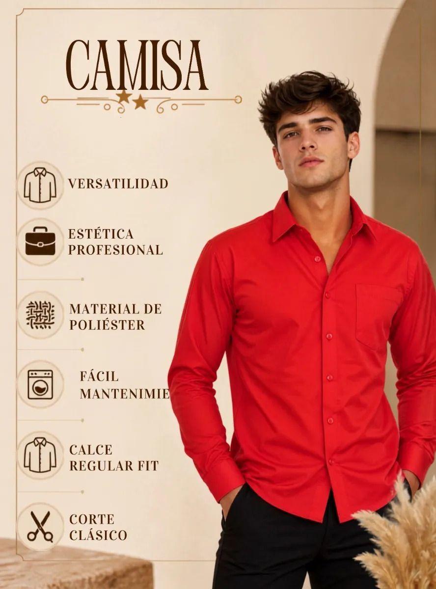 Camisa Roja Clásica Regular Fit Casual Manga Larga Hombre-4