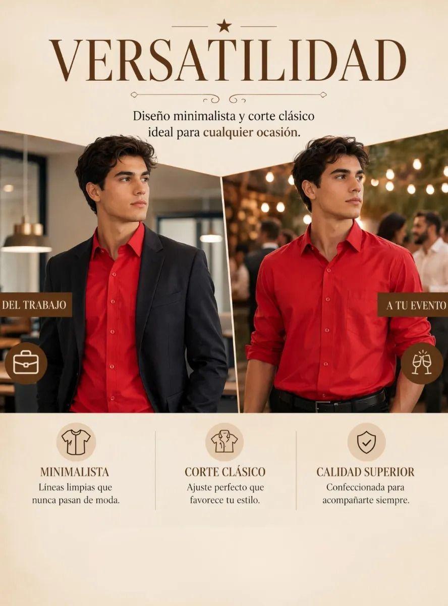 Camisa Roja Clásica Regular Fit Casual Manga Larga Hombre-6