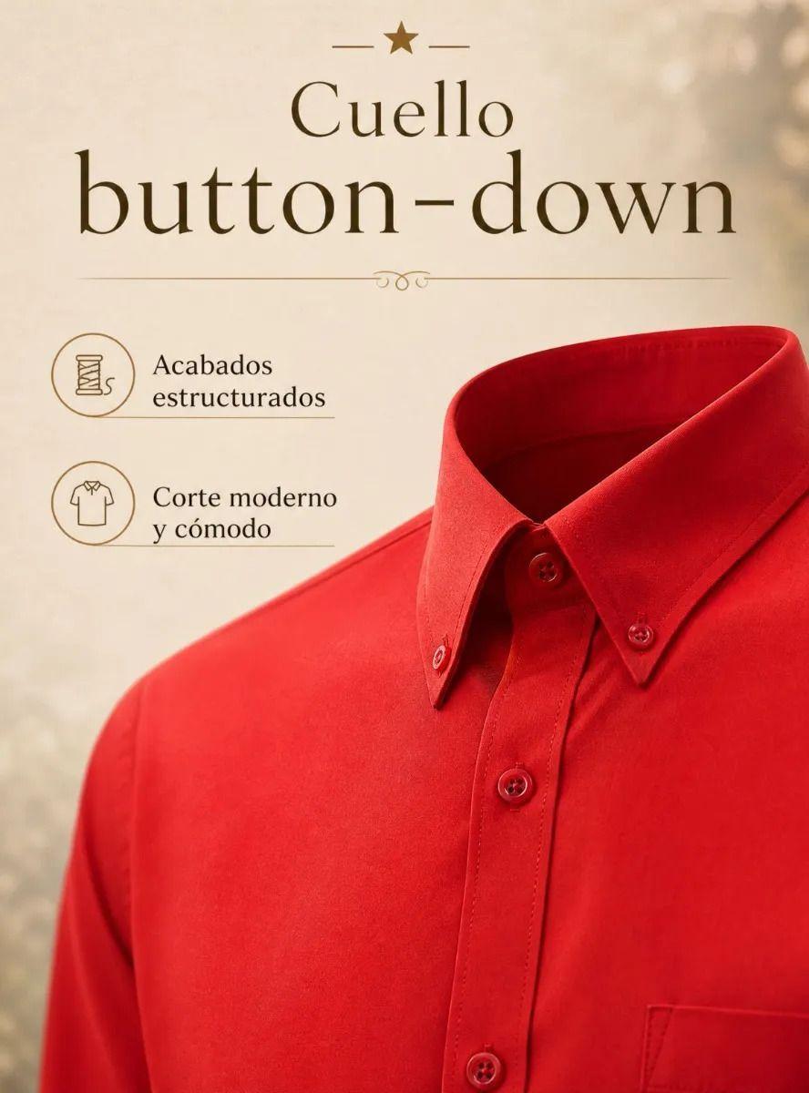 Camisa Roja Clásica Regular Fit Casual Manga Larga Hombre-7