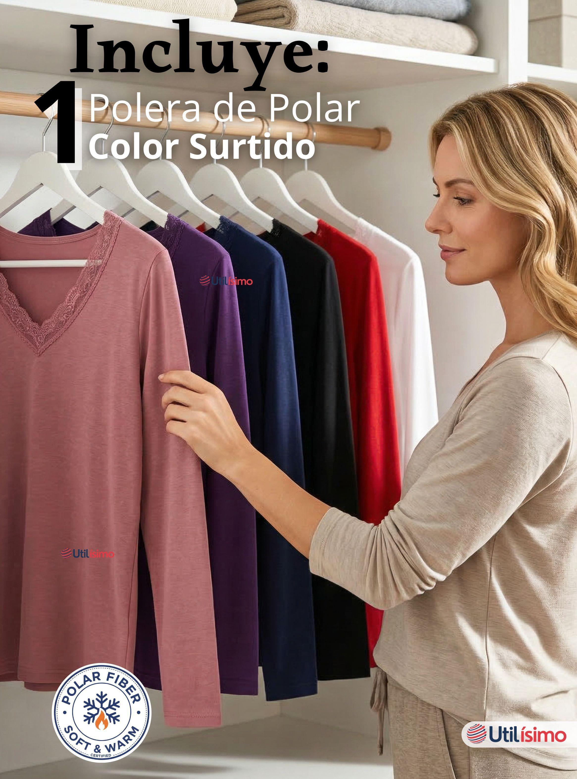 Camiseta Polera Polar Cuello V Manga Larga Con Encaje Colores Surtidos de Mujer-2