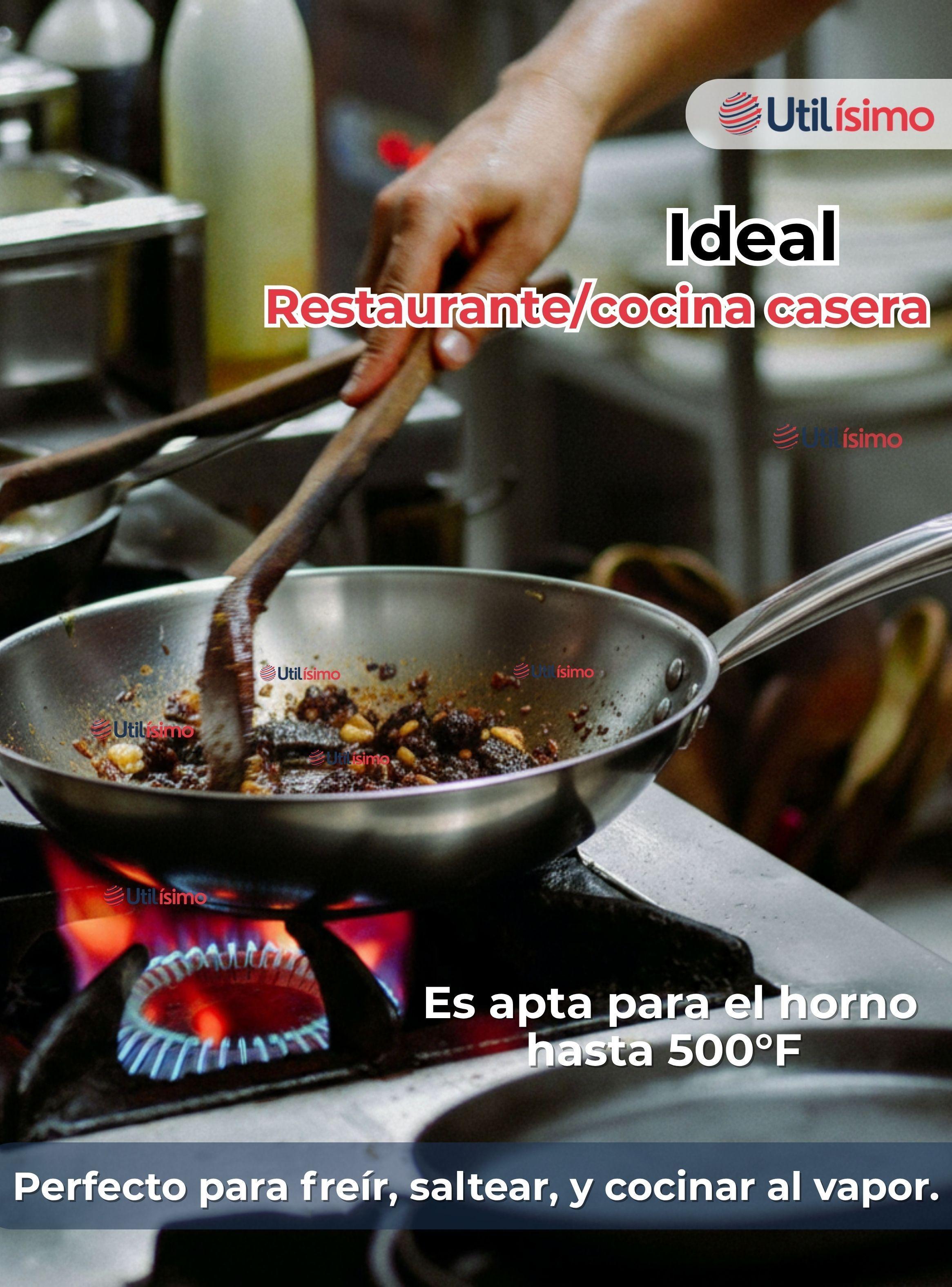 Sartén Wok de Acero Inoxidable Antiadherente Para Saltear Freír 34cm-4