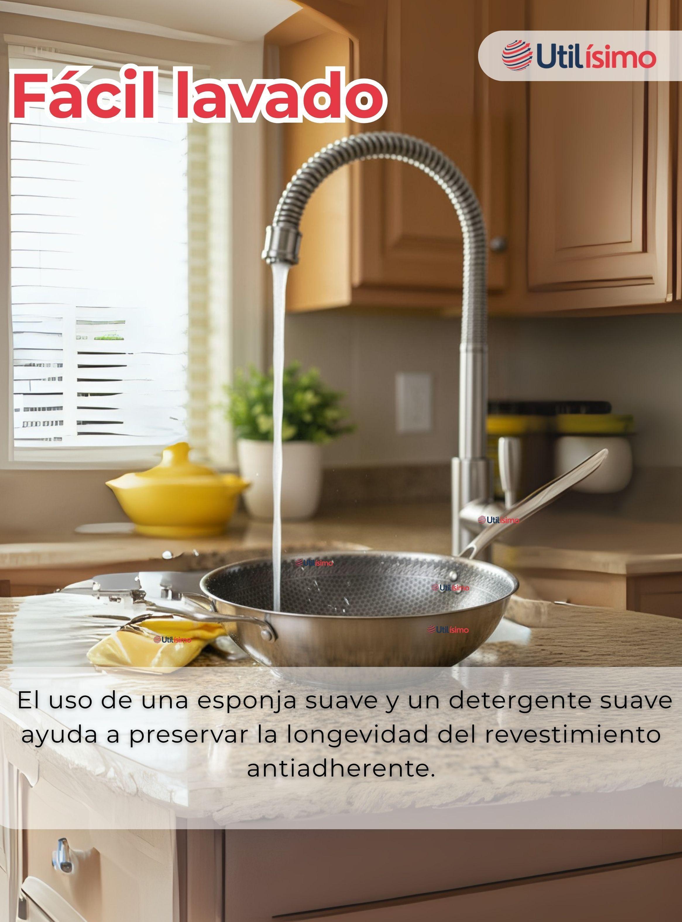 Sartén Wok de Acero Inoxidable Antiadherente Para Saltear Freír 34cm-7