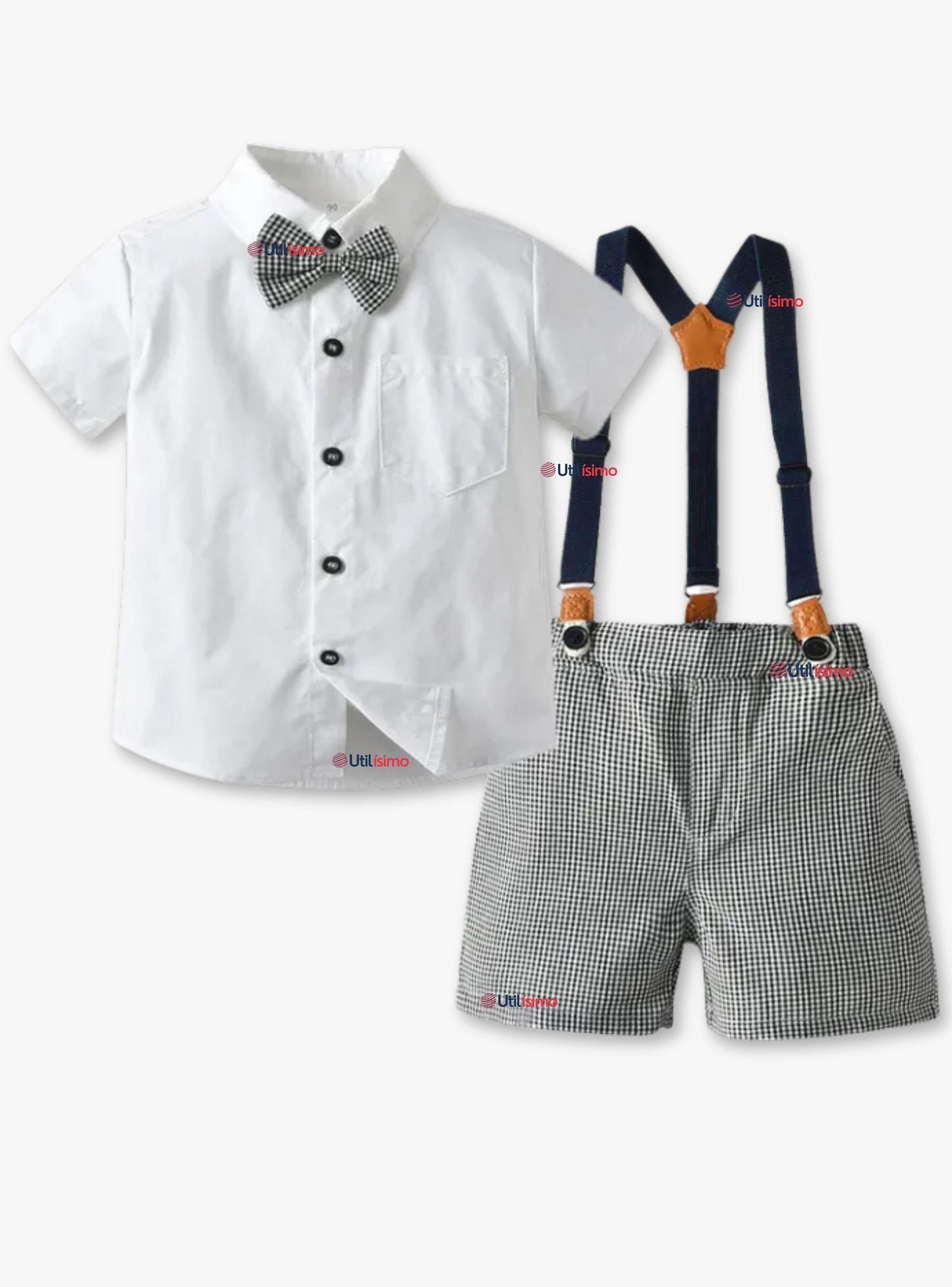 Conjunto De Vestir Con Tirantes Camisa Pantalón Corto Algodón Bebé-0