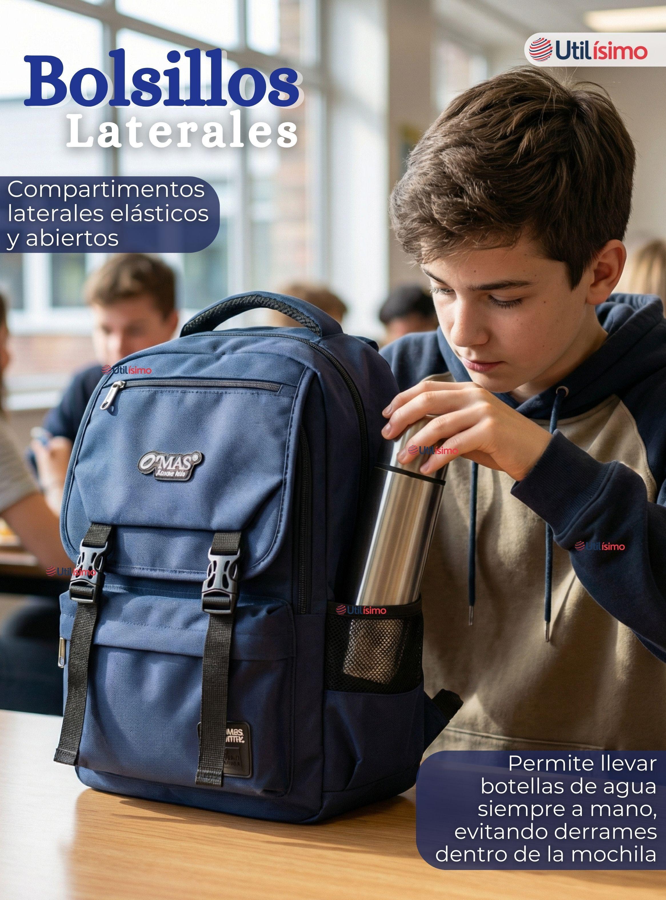 Mochila Escolar Azul Broches Impermeable Poliéster 48cm Niño-5