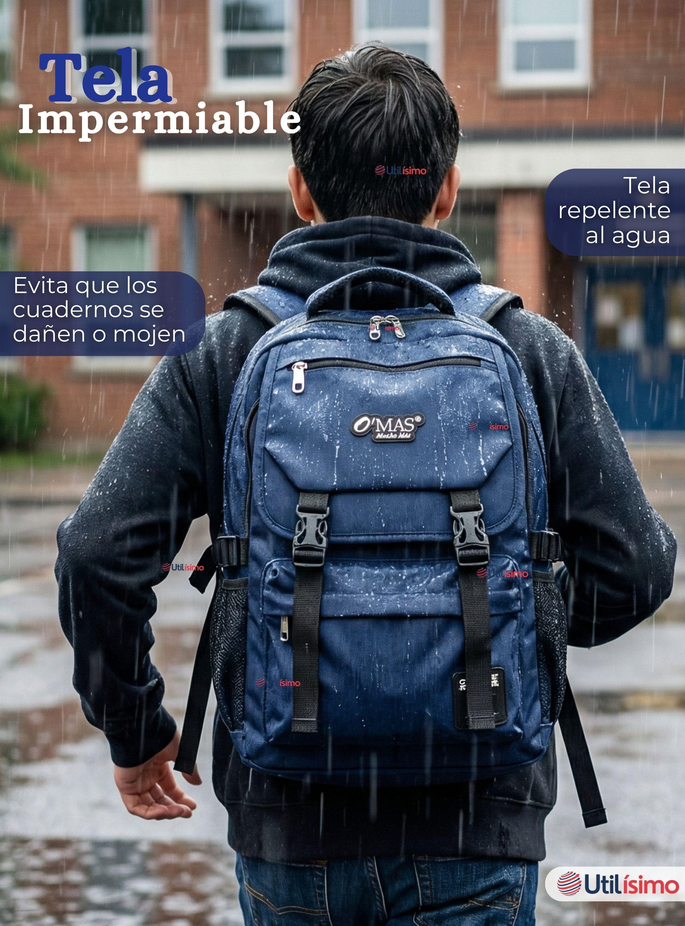 Mochila Escolar Azul Broches Impermeable Poliéster 48cm Niño-7