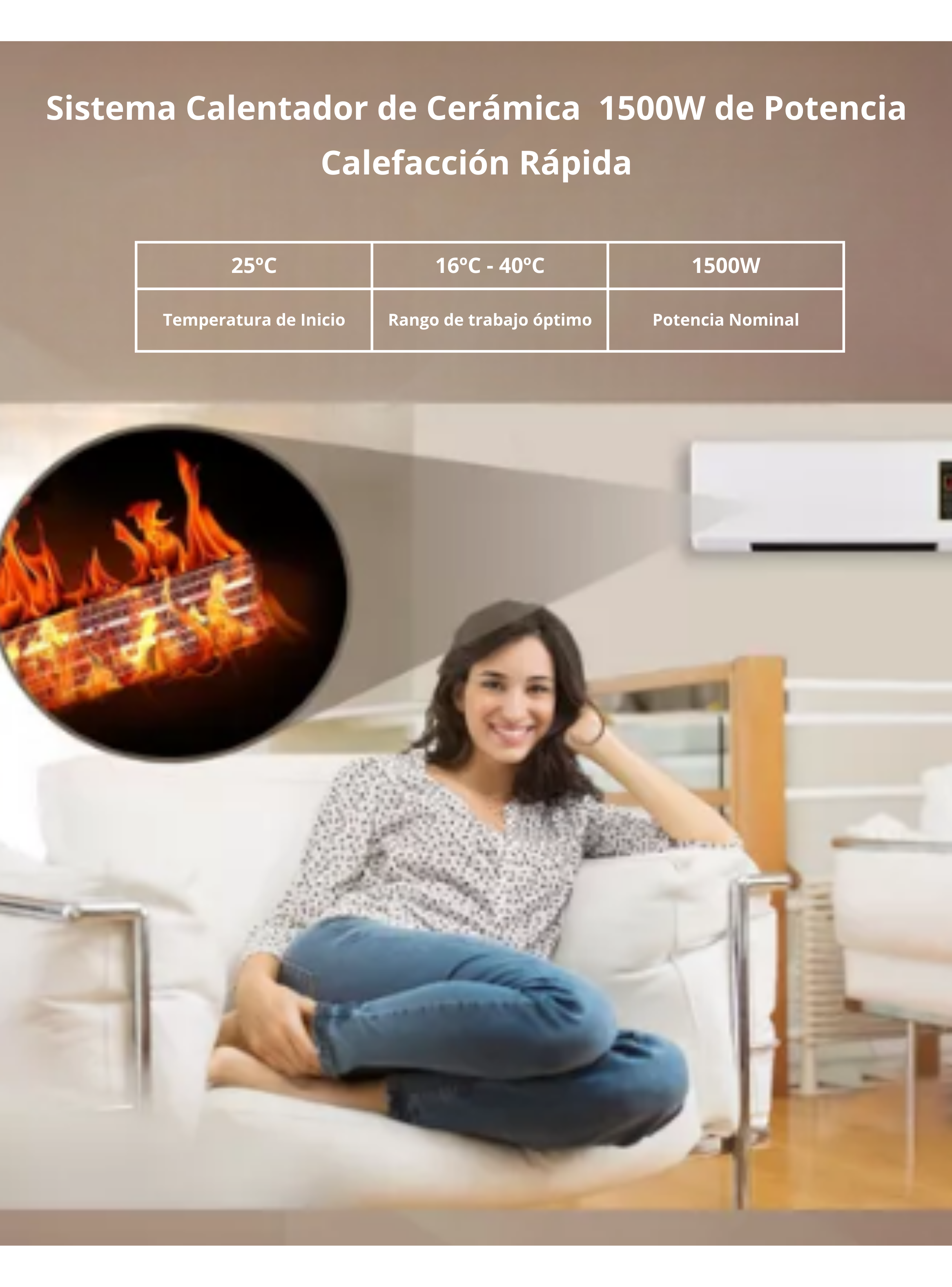 Calefactor y Ventilador 2 en 1 Portátil Modular Pared Mesa-6