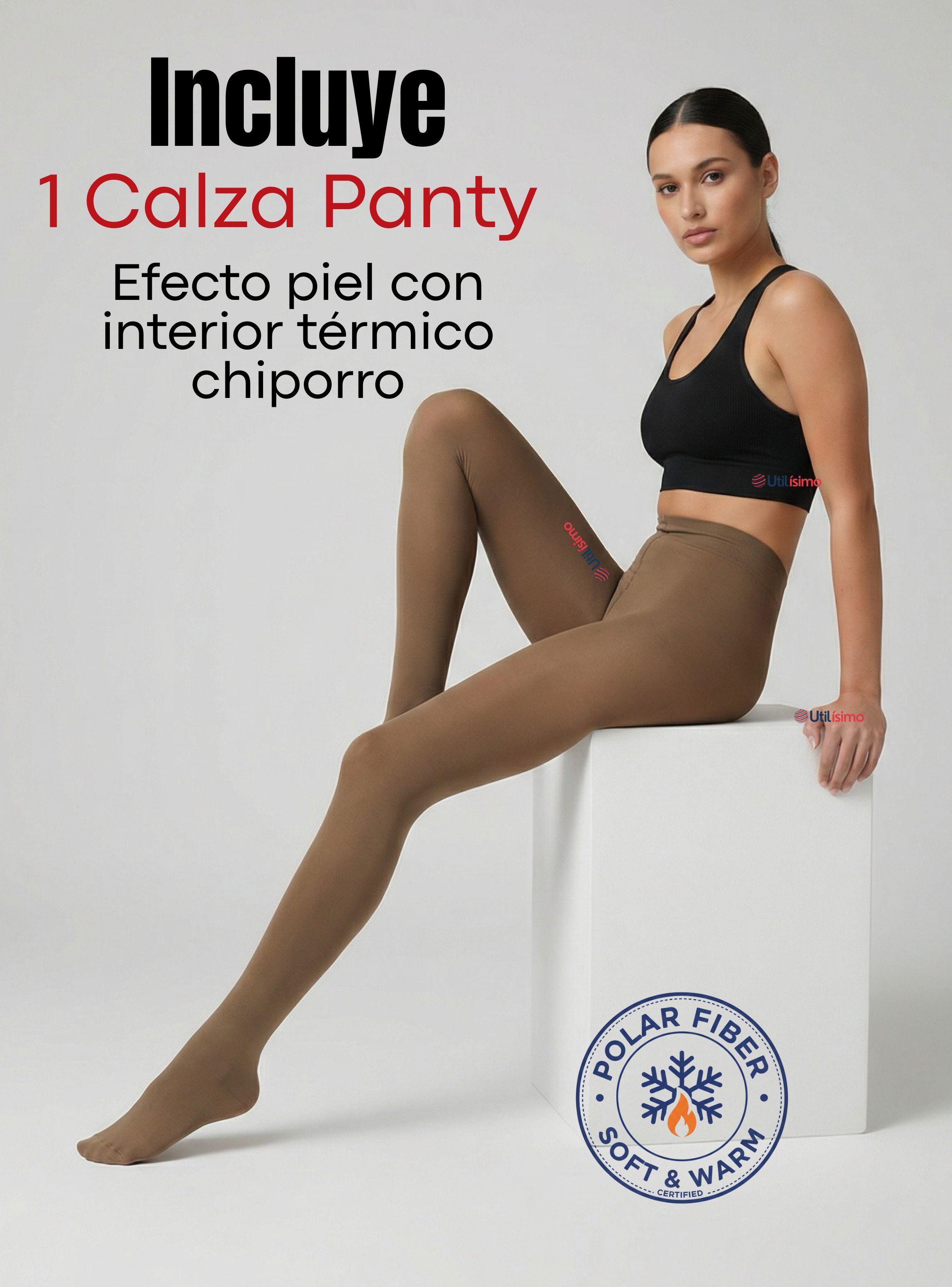 Calza Panty Efecto Piel Polar Térmica Con Chiporro Mujer Elasticada Beige-2