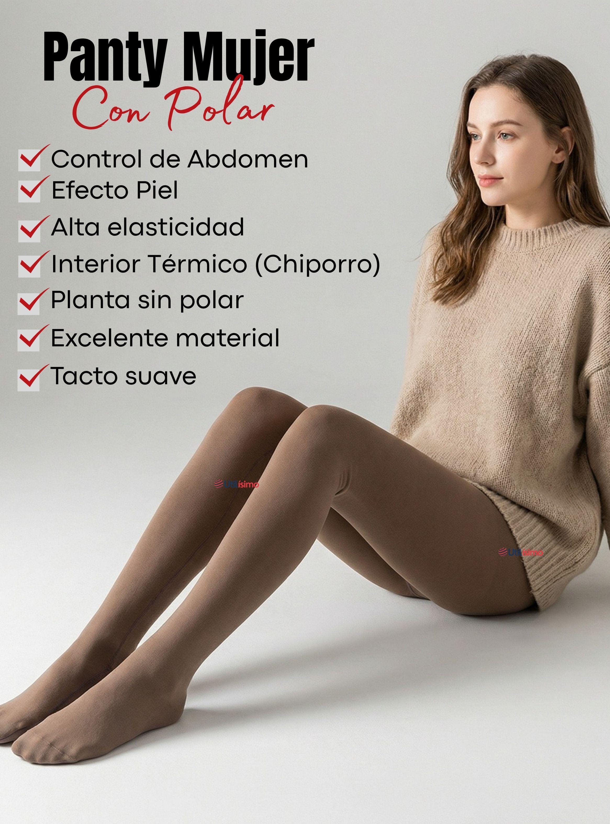 Calza Panty Efecto Piel Polar Térmica Con Chiporro Mujer Elasticada Beige-3