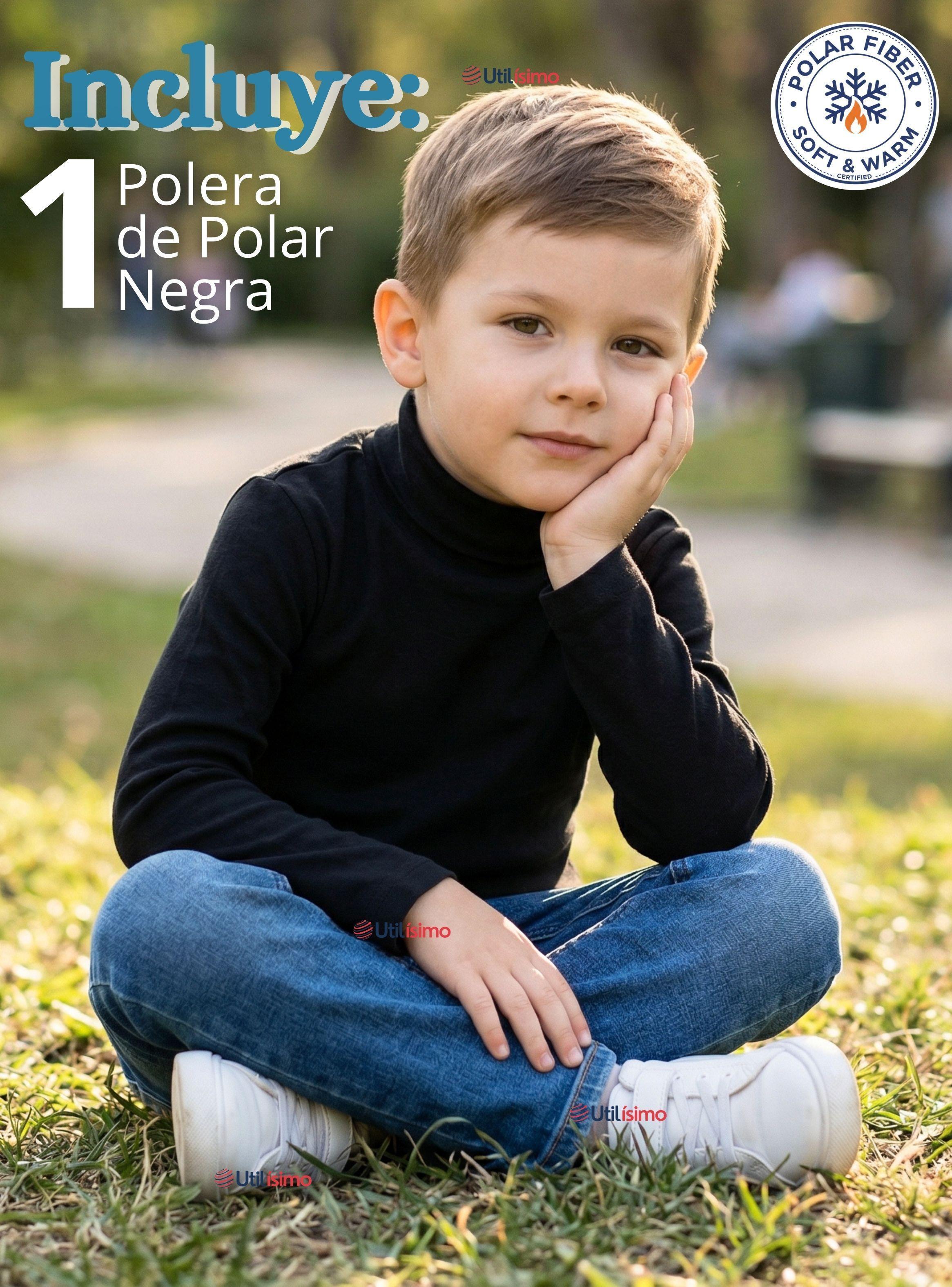 Polera Camiseta Polar Negra Primera Capa Beatle Mangas Largas Niños-1