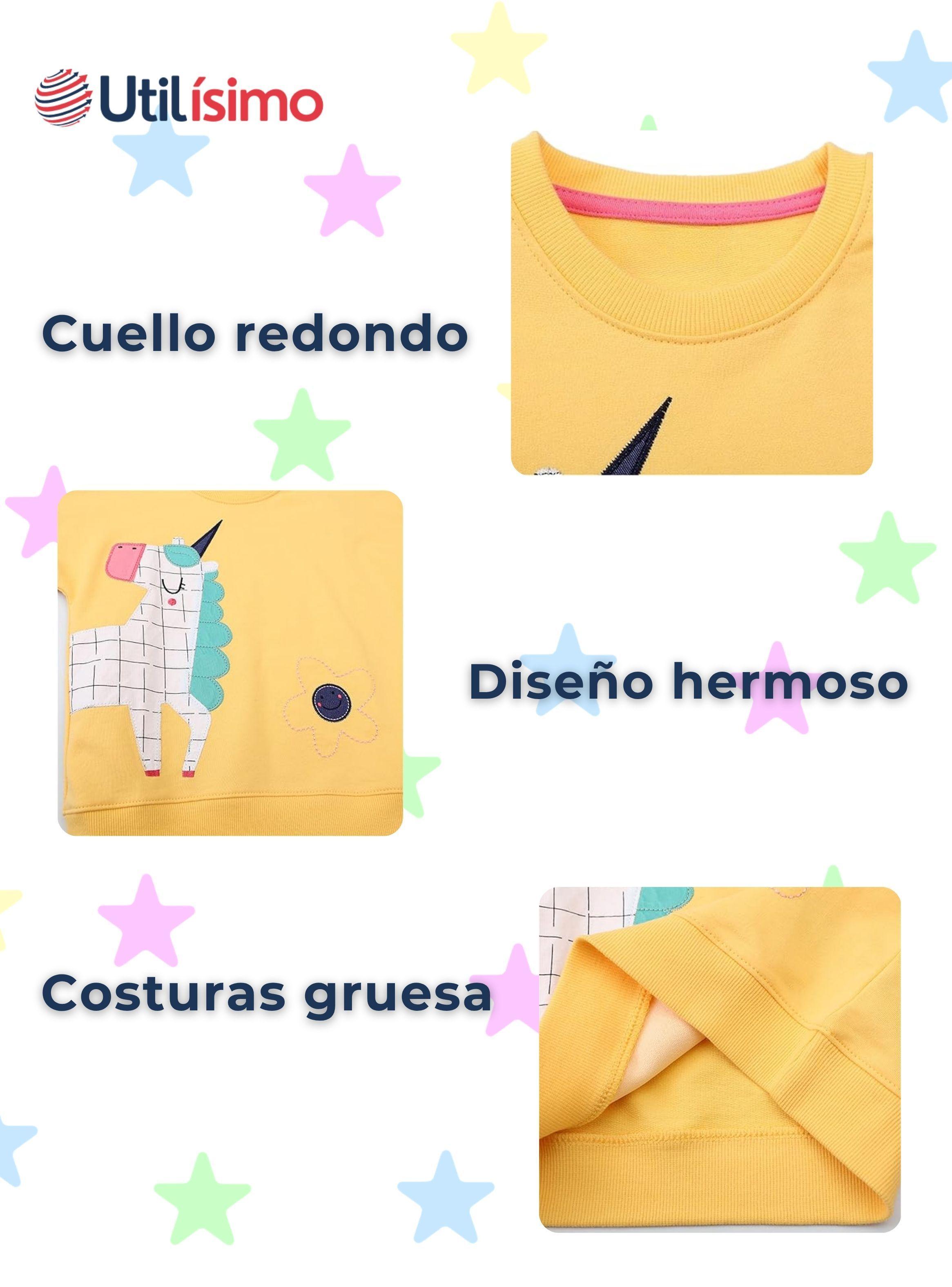 Polerón Algodón Cuello Redondo Niñas Amarillo Unicornio-3