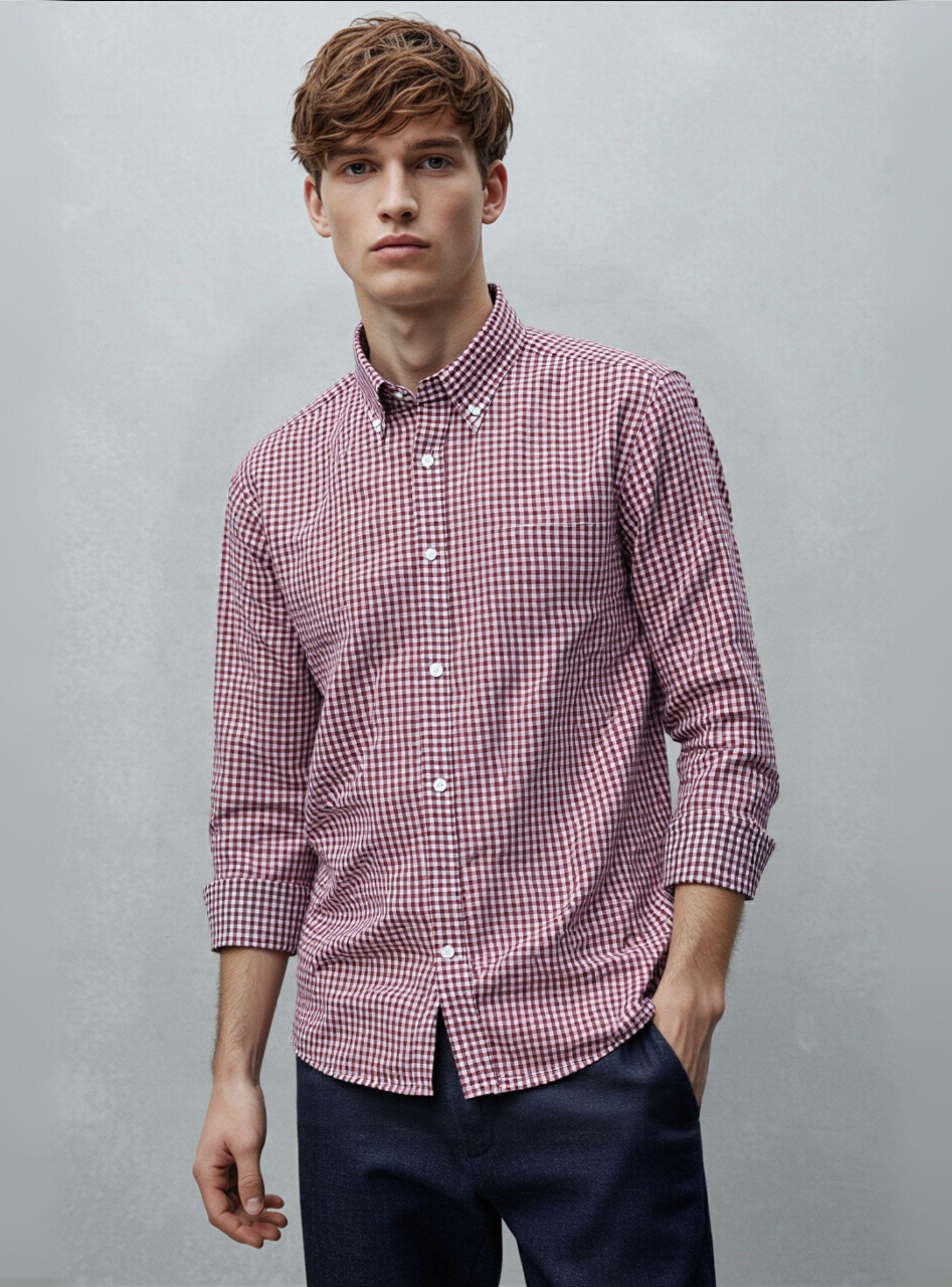 Camisa Huaso Cuadrillé Cuadro Manga Larga 100% de Algodón Rojo Negro Casual-0