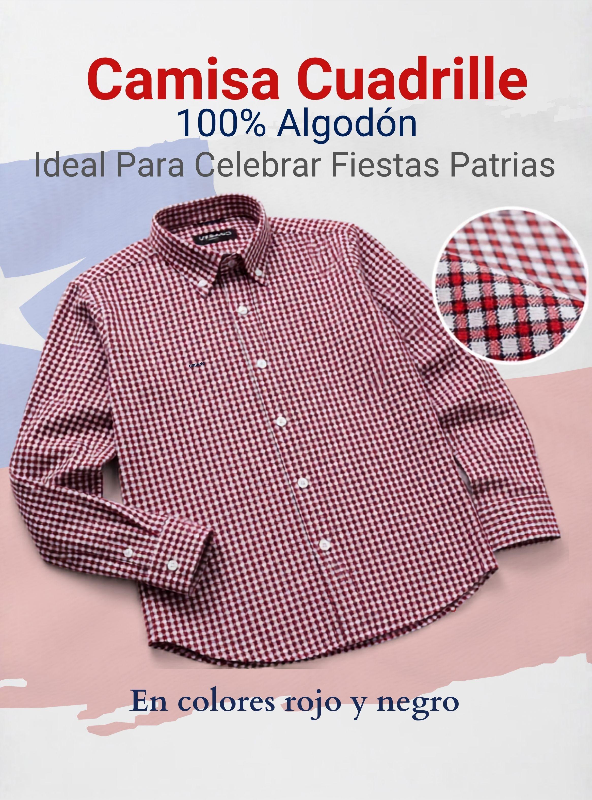 Camisa Huaso Cuadrillé Cuadro Manga Larga 100% de Algodón Rojo Negro Casual-1