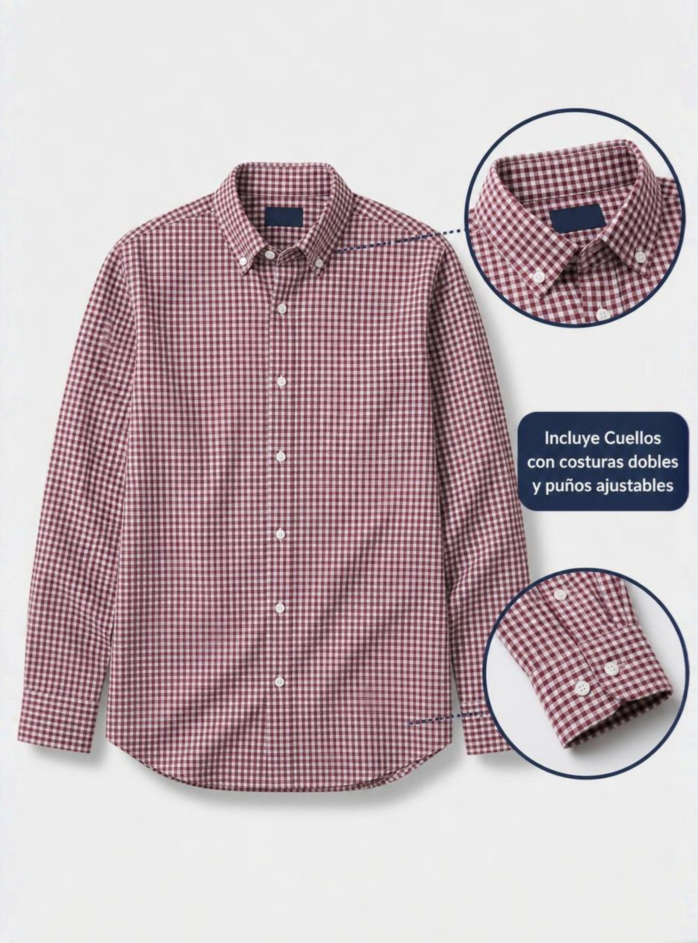 Camisa Huaso Cuadrillé Cuadro Manga Larga 100% de Algodón Rojo Negro Casual-3