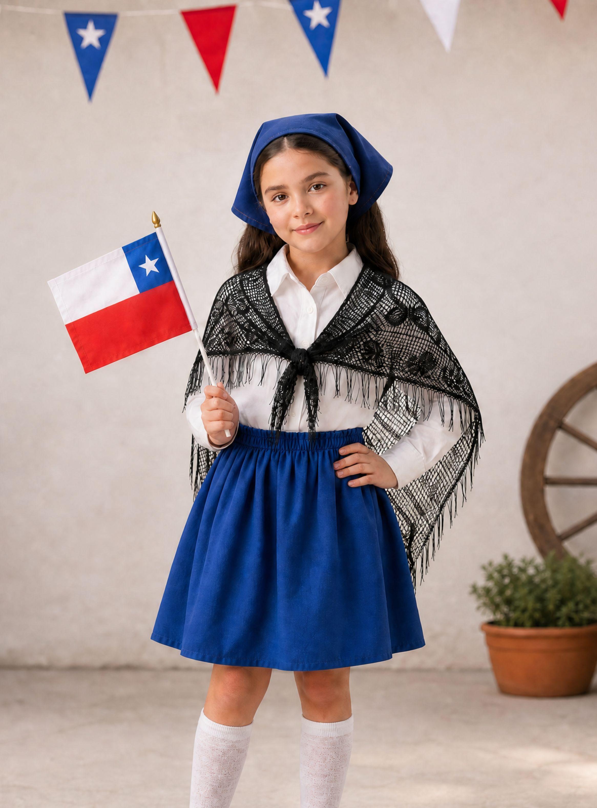Traje Chilote Niña 4 Piezas Azul Con Camisa Baile Típico Fiestas Patrias-1