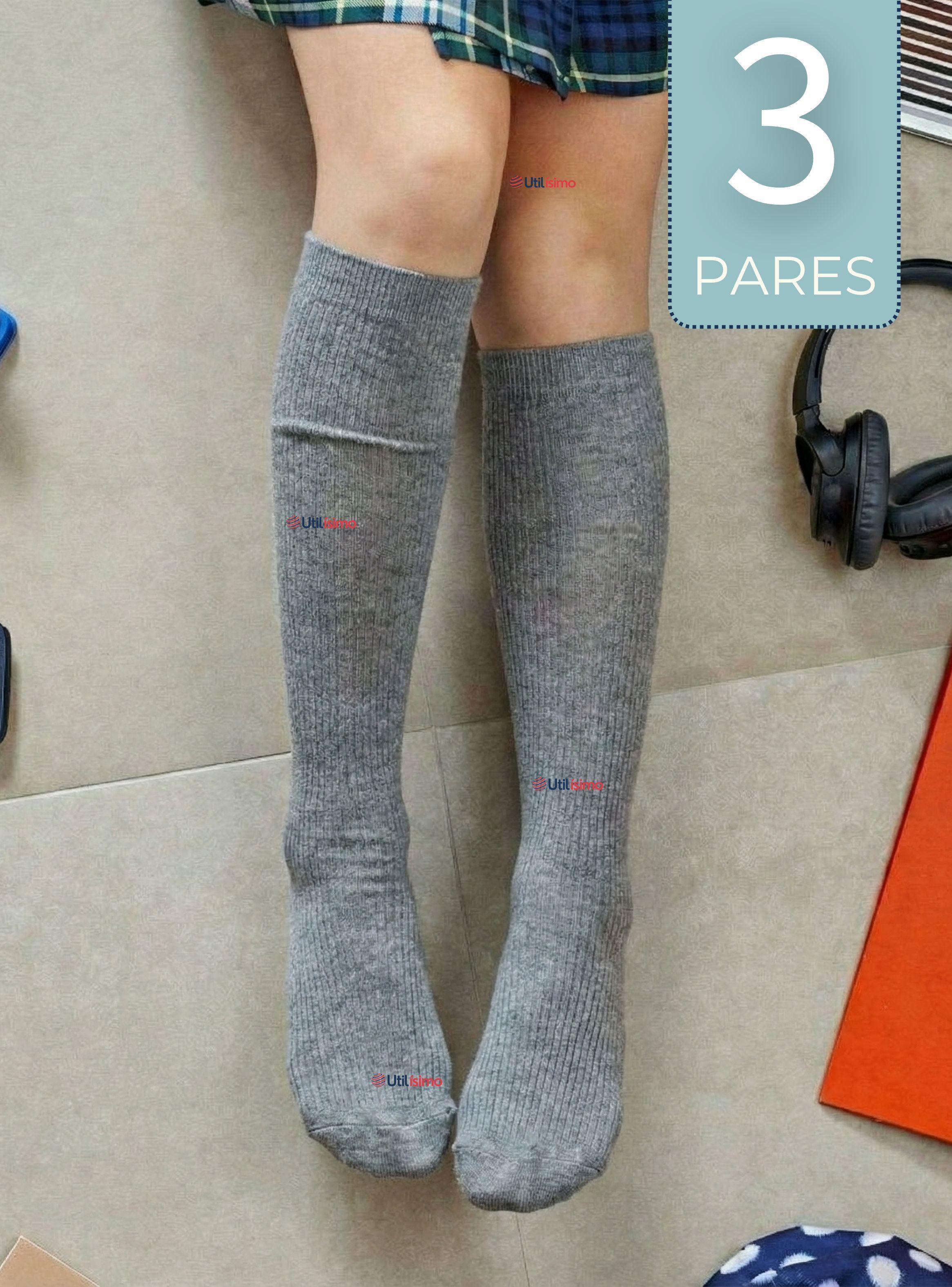 Pack 3 Calcetines Escolares Largo Bambú Color Gris para Niñas-0