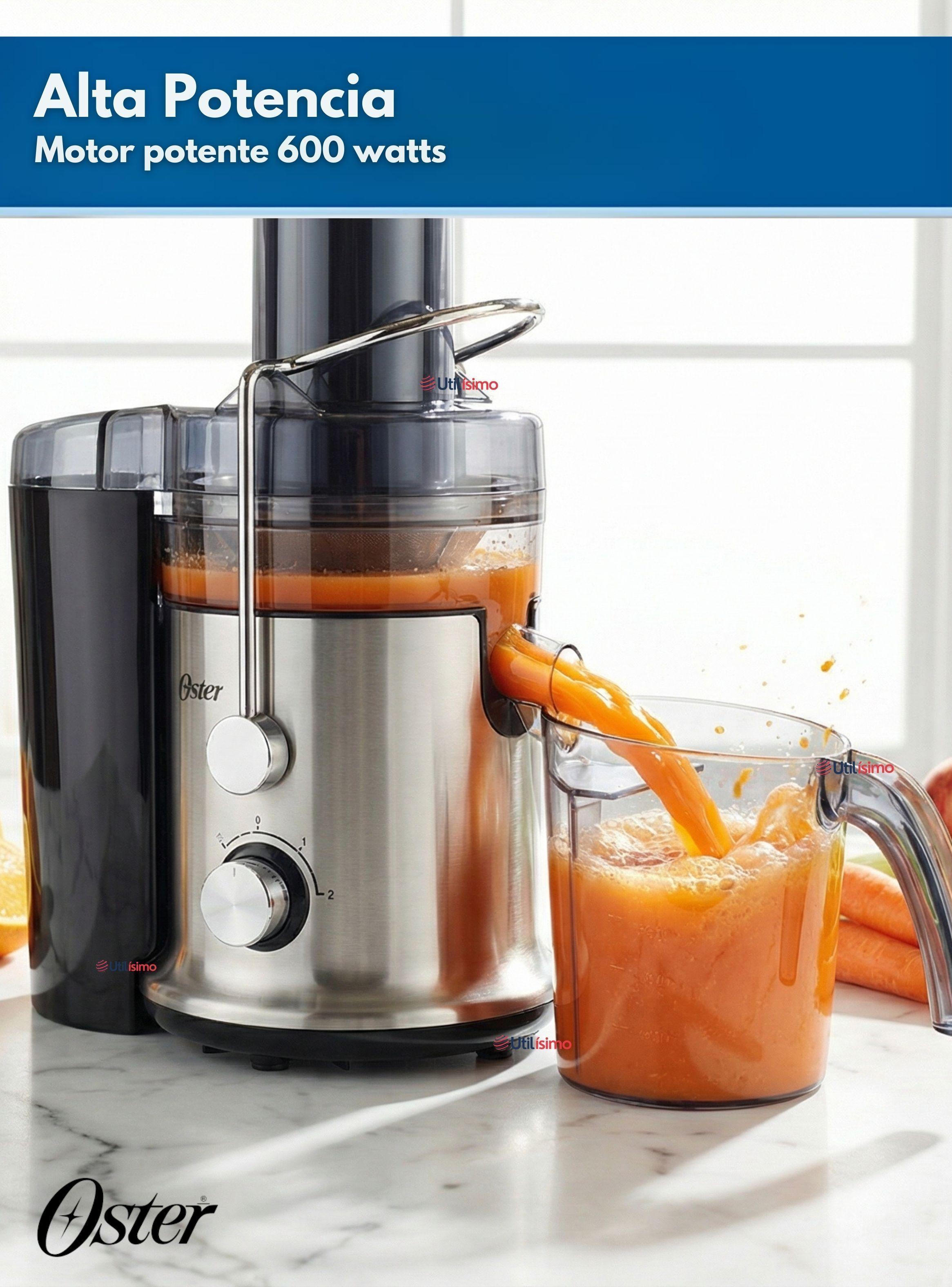 Oster® Extractor de Jugos, con 2 Velocidades + Pulso, y Fácil de Limpiar, Negro y Plateado, FPSTJE32-2