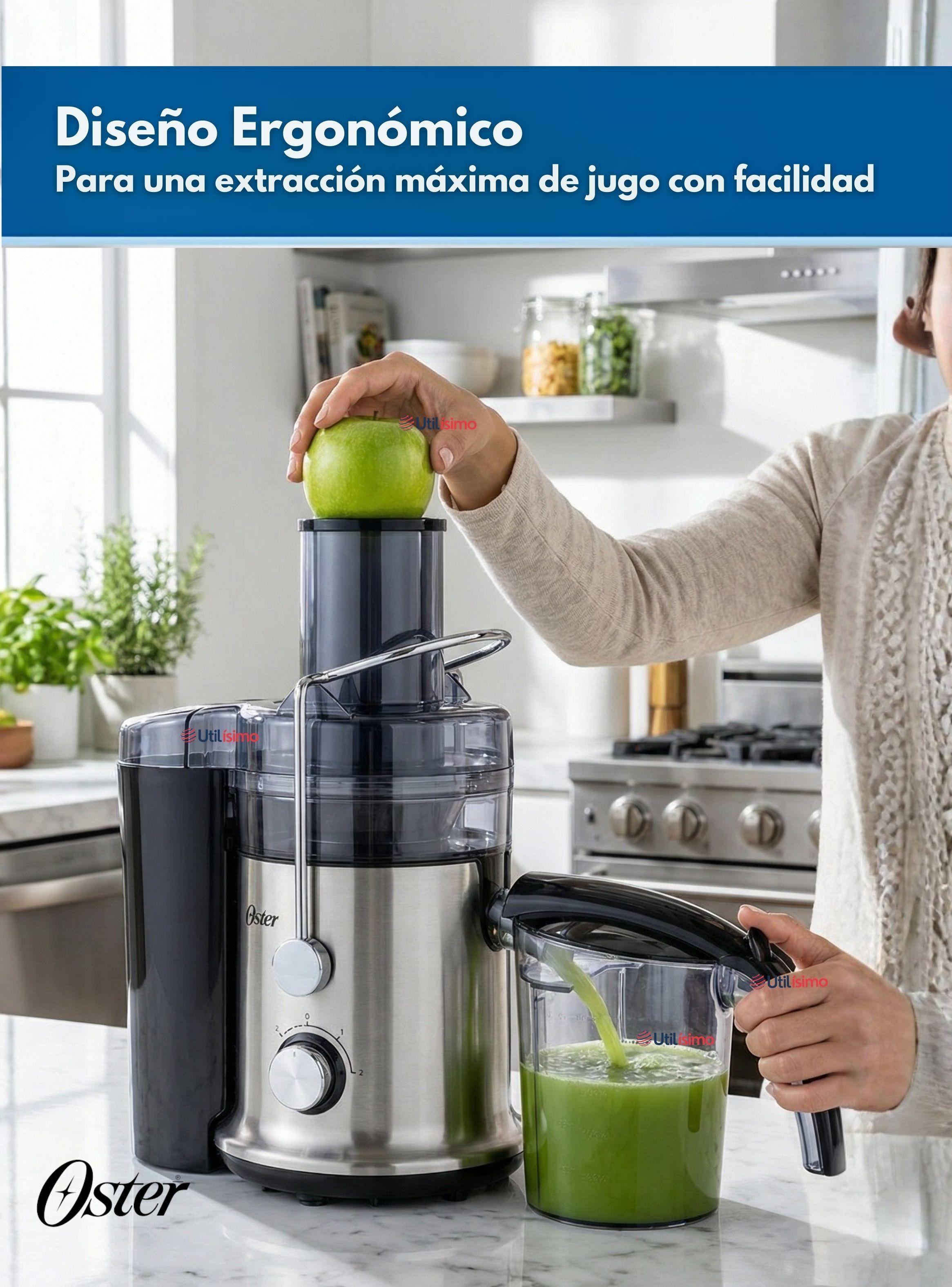 Oster® Extractor de Jugos, con 2 Velocidades + Pulso, y Fácil de Limpiar, Negro y Plateado, FPSTJE32-4